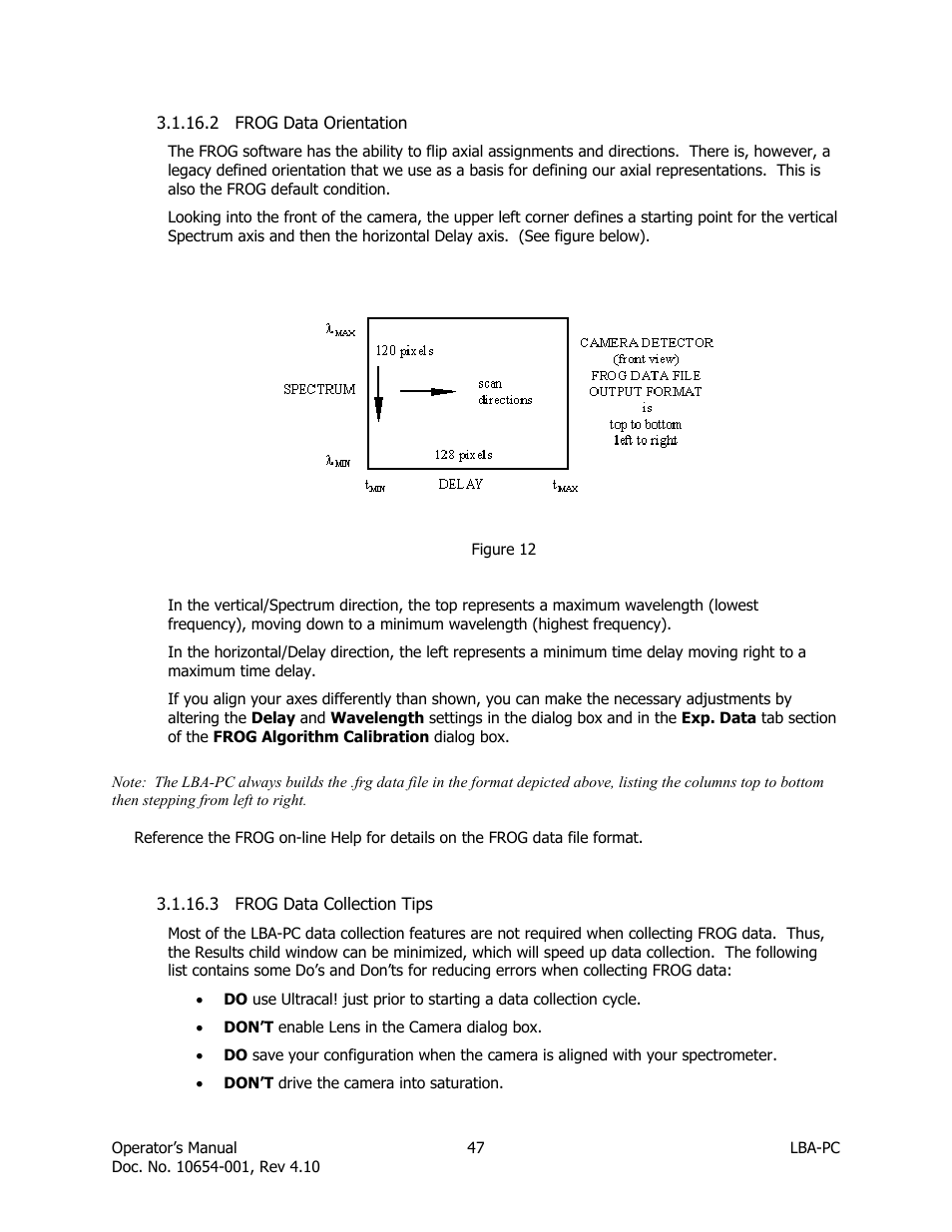 Frog data orientation, Frog data collection tips | SIGMA LBA-708 User Manual | Page 47 / 281