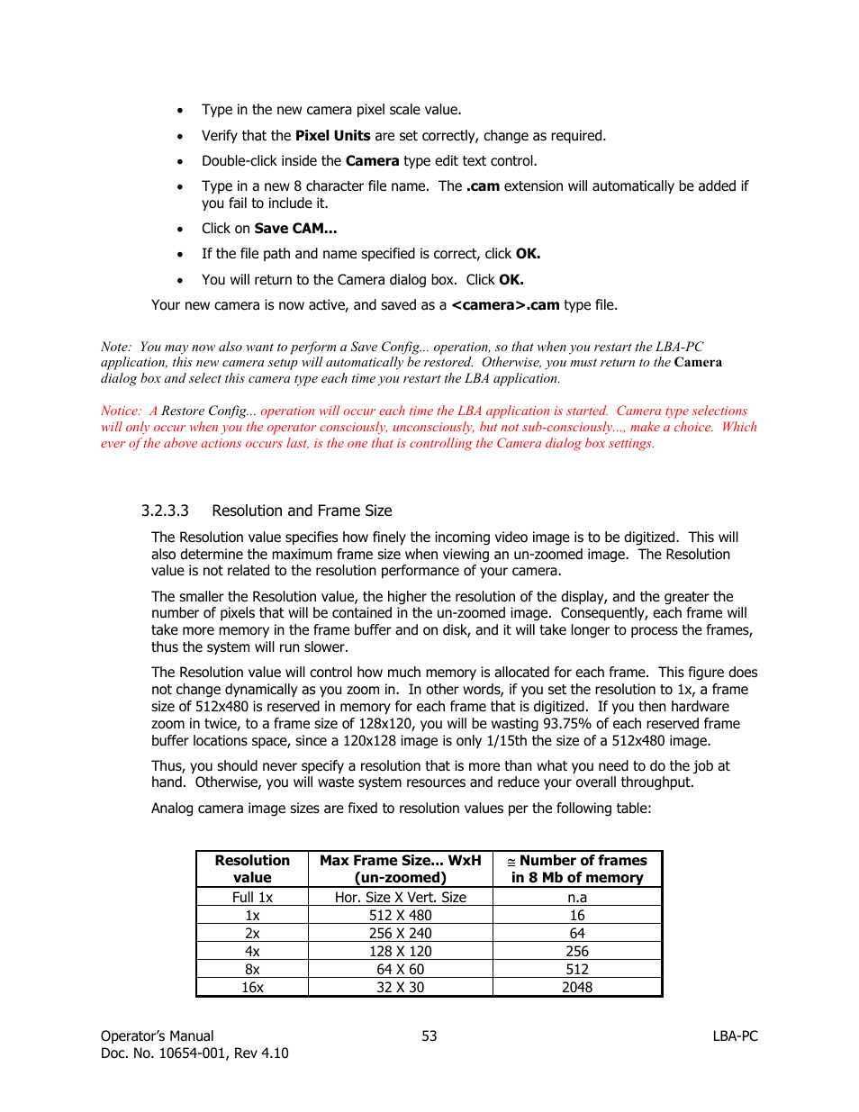 Resolution and frame size | SIGMA LBA-708 User Manual | Page 53 / 281