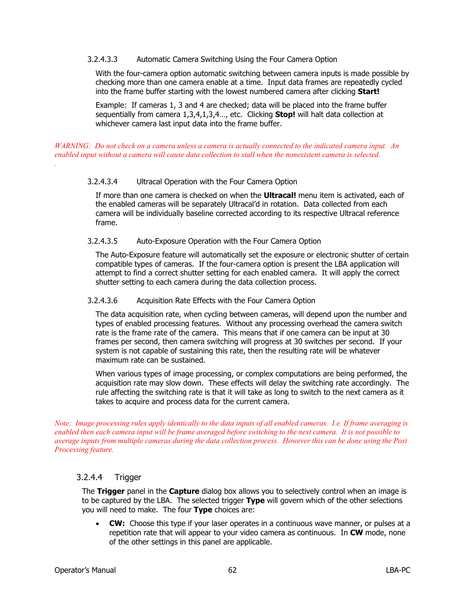 Ultracal operation with the four camera option, Trigger | SIGMA LBA-708 User Manual | Page 62 / 281