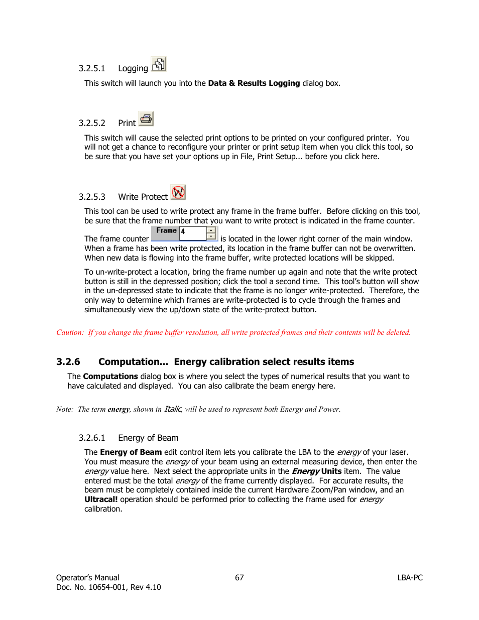 Logging, Print, Write protect | Energy of beam | SIGMA LBA-708 User Manual | Page 67 / 281