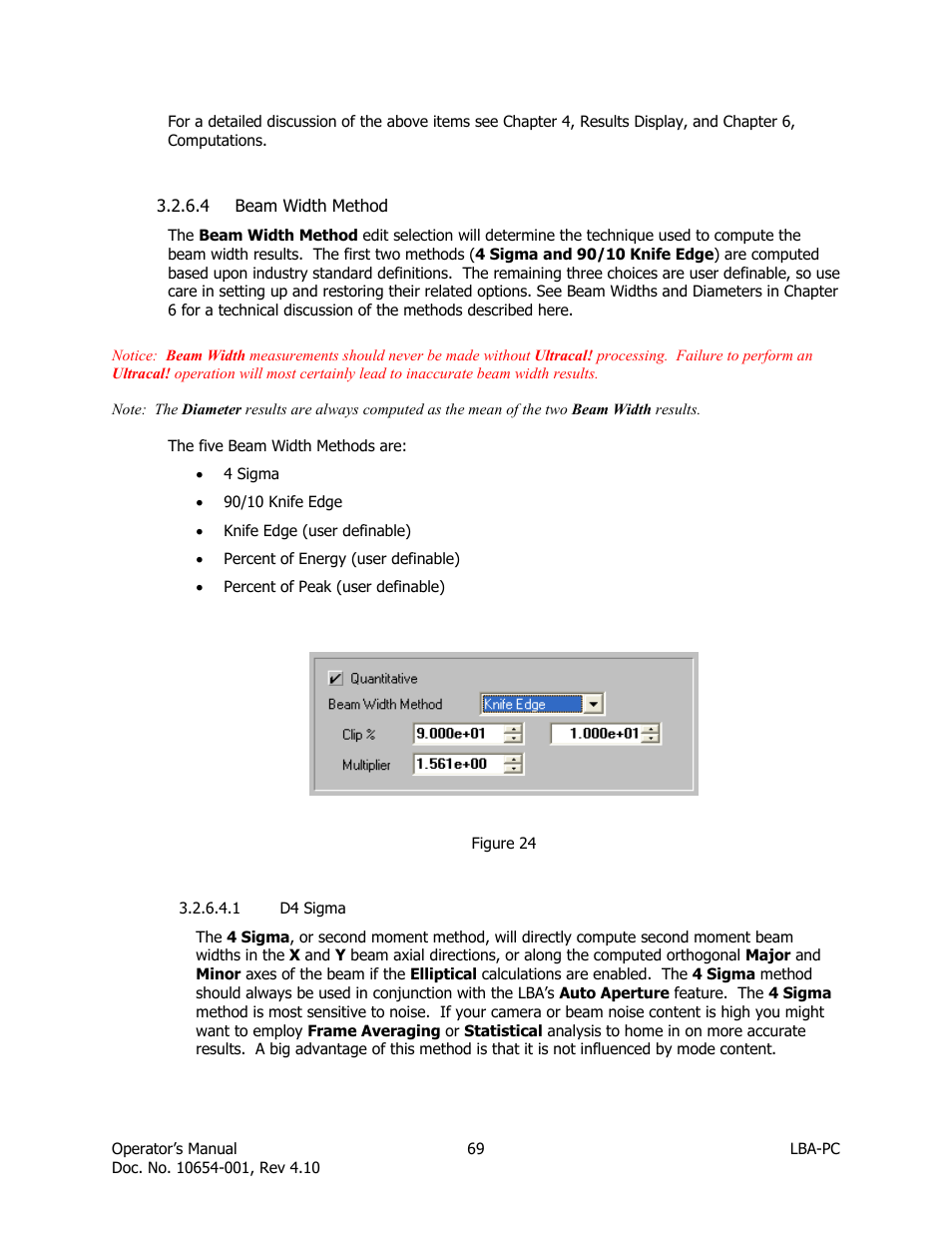 Beam width method, D4 sigma | SIGMA LBA-708 User Manual | Page 69 / 281