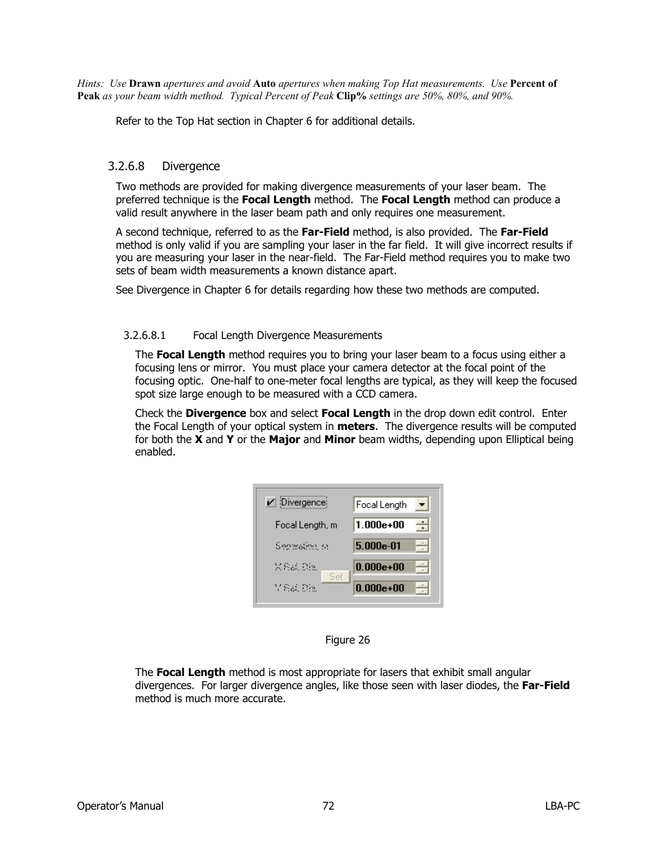 Divergence, Focal length divergence measurements | SIGMA LBA-708 User Manual | Page 72 / 281