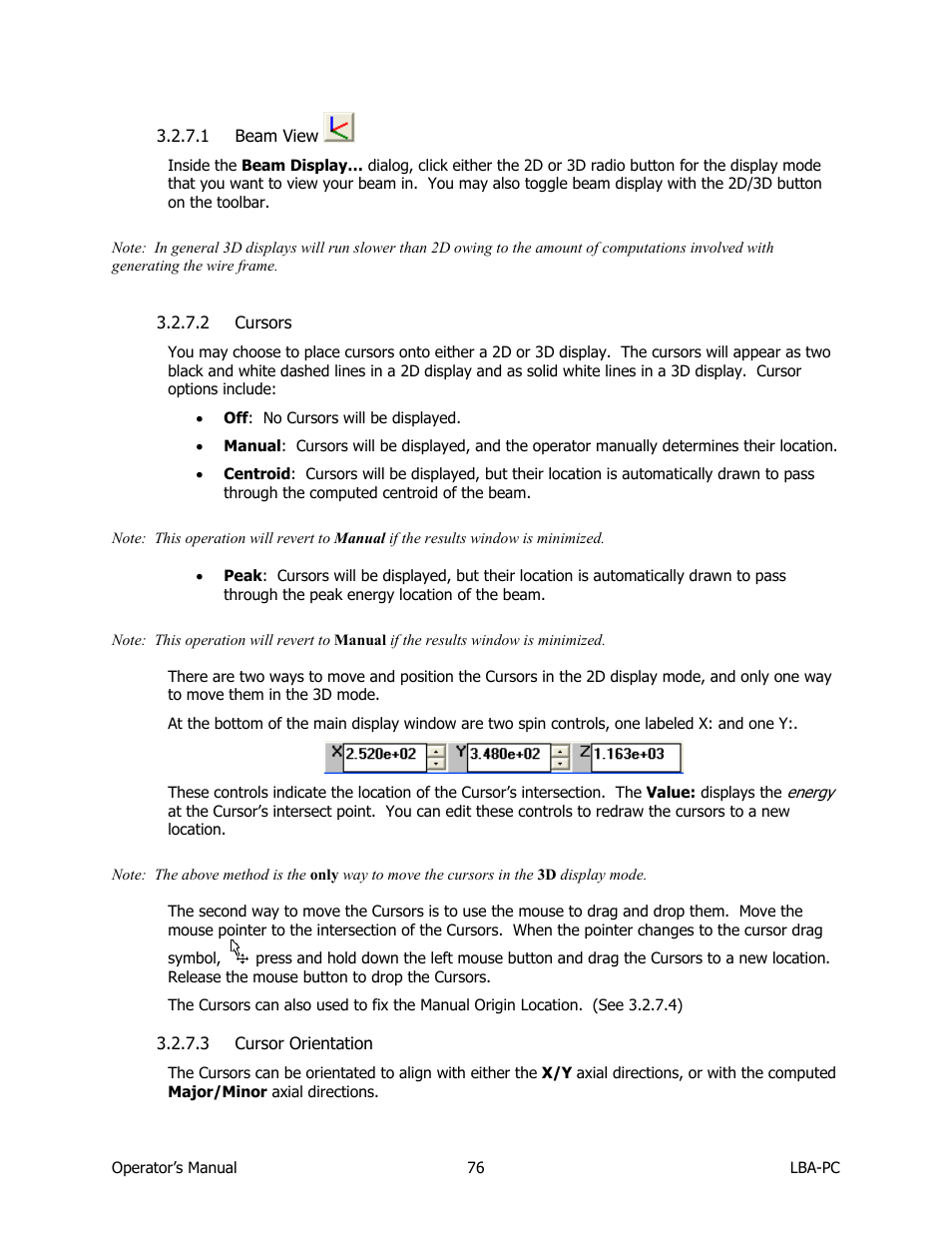 Beam view, Cursors, Cursor orientation | SIGMA LBA-708 User Manual | Page 76 / 281