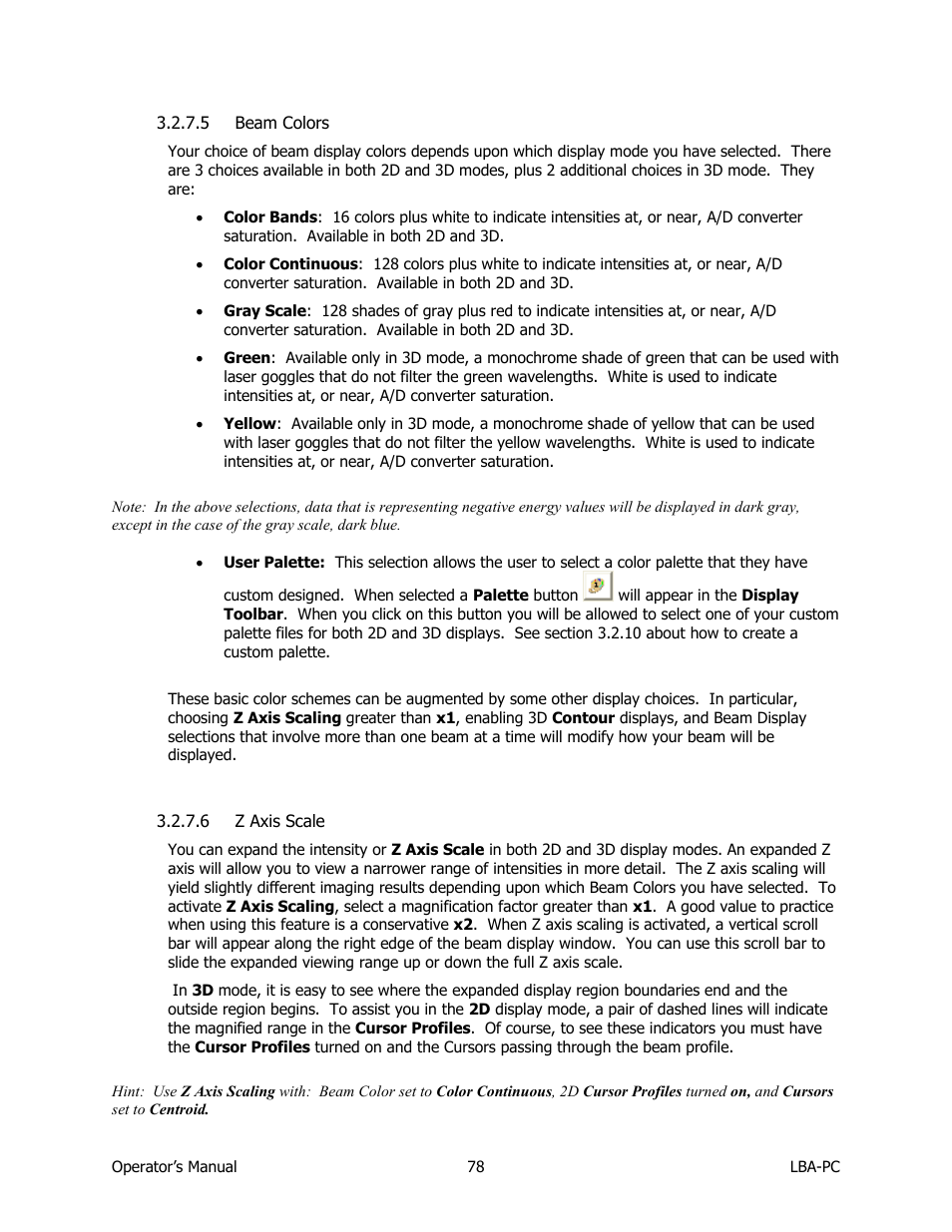 Beam colors, Z axis scale | SIGMA LBA-708 User Manual | Page 78 / 281