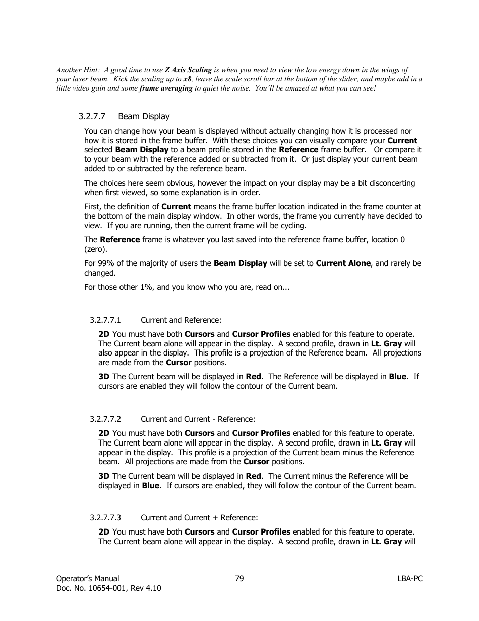 Beam display, Current and reference, Current and current - reference | Current and current + reference | SIGMA LBA-708 User Manual | Page 79 / 281