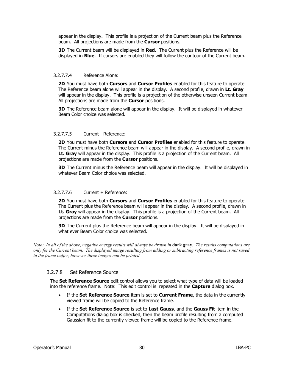 Reference alone, Current - reference, Current + reference | Set reference source | SIGMA LBA-708 User Manual | Page 80 / 281