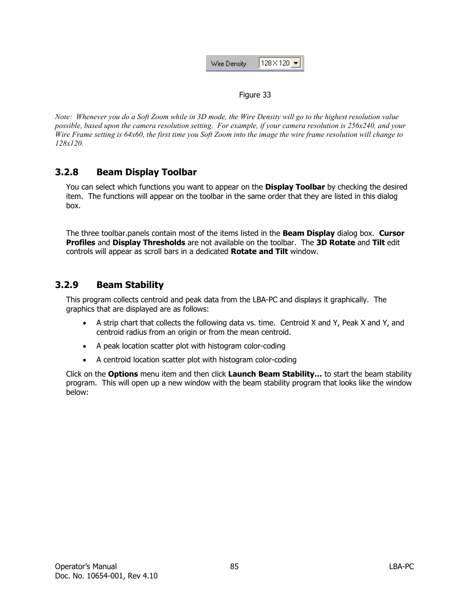 Beam display toolbar, Beam stability | SIGMA LBA-708 User Manual | Page 85 / 281