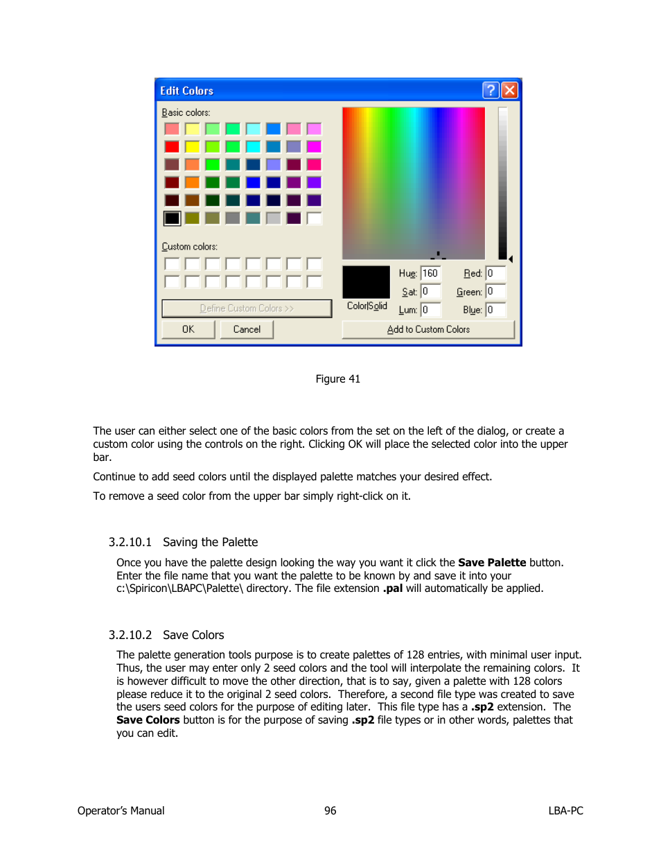 Saving the palette, Save colors | SIGMA LBA-708 User Manual | Page 96 / 281