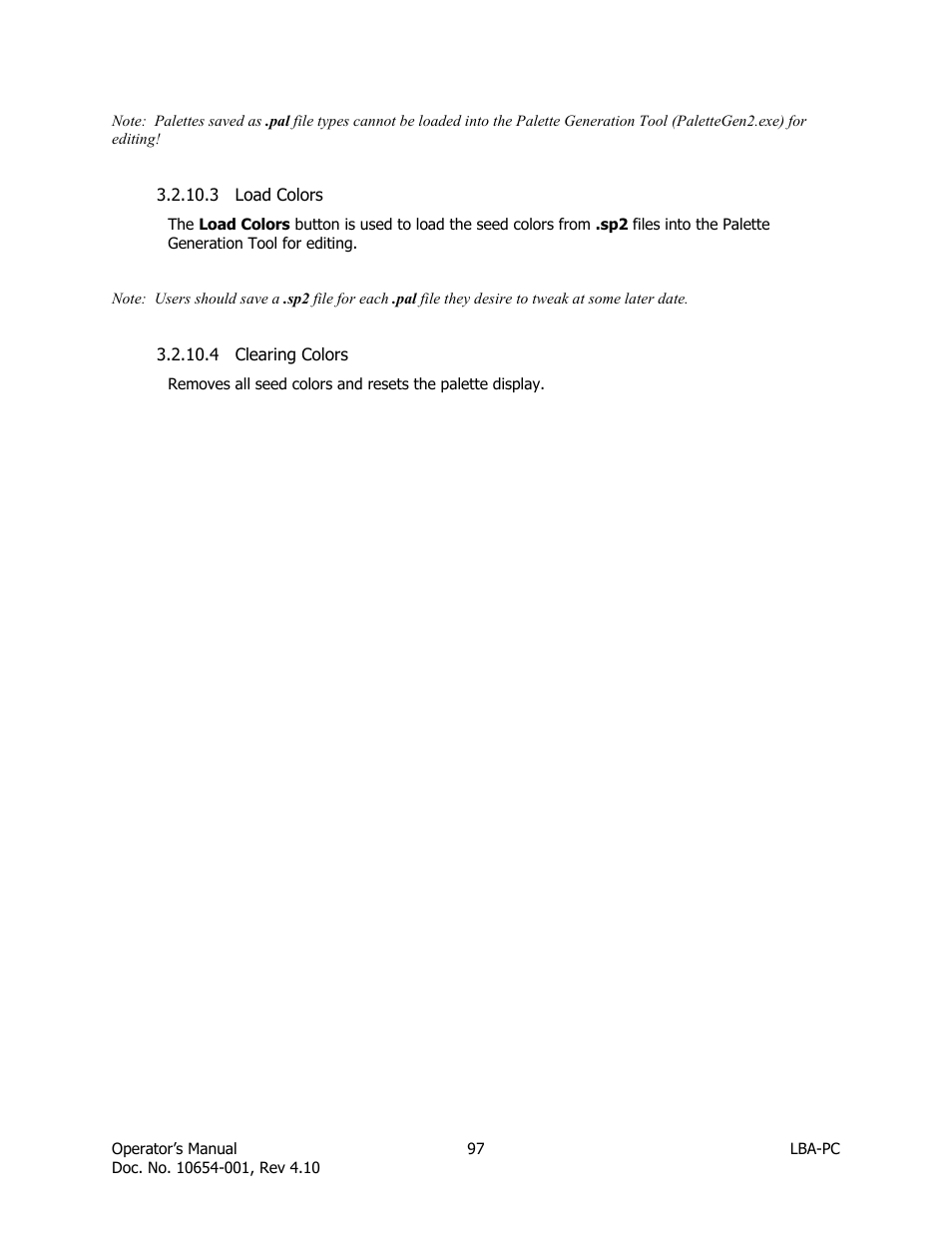 Load colors, Clearing colors | SIGMA LBA-708 User Manual | Page 97 / 281