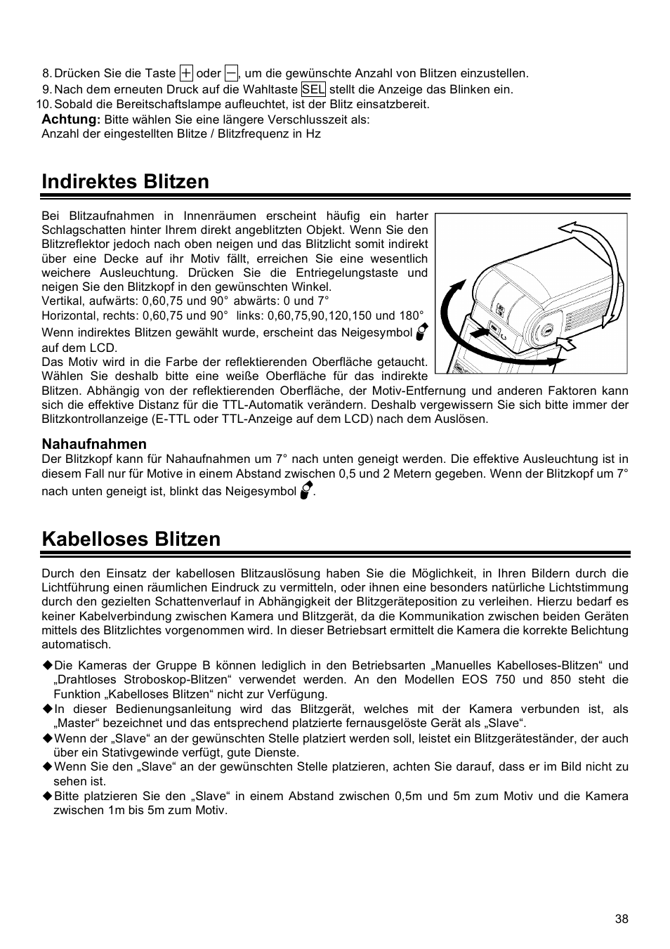 Indirektes blitzen, Kabelloses blitzen | SIGMA EF-500 User Manual | Page 38 / 114