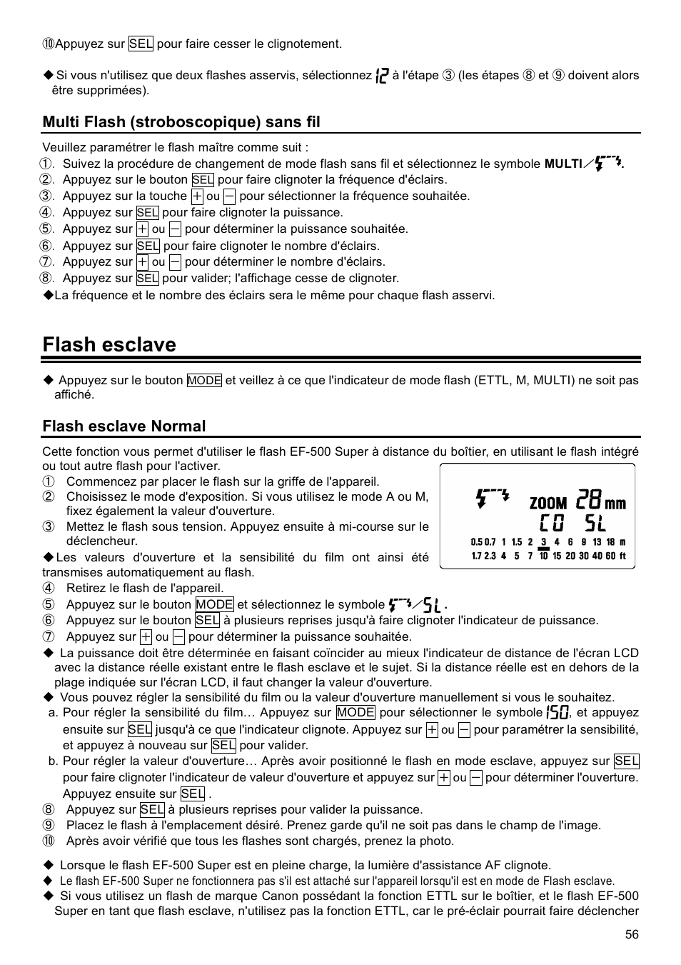 Flash esclave, Multi flash (stroboscopique) sans fil, Flash esclave normal | SIGMA EF-500 User Manual | Page 56 / 114