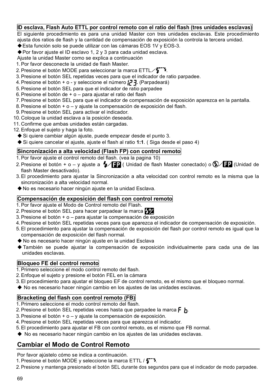 Cambiar el modo de control remoto | SIGMA EF-500 User Manual | Page 69 / 114