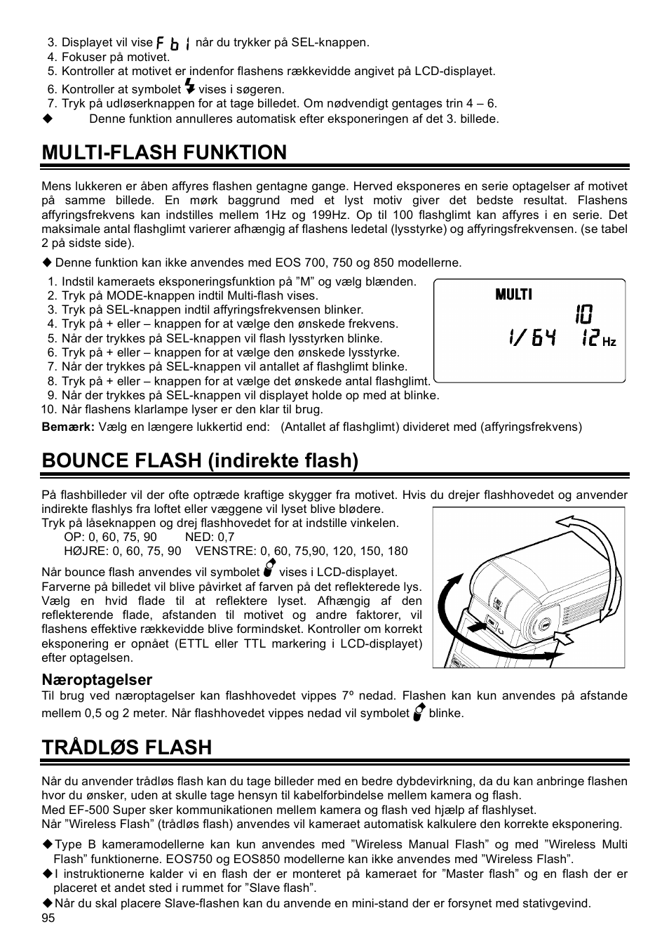 Multi-flash funktion, Bounce flash (indirekte flash), Trådløs flash | Næroptagelser | SIGMA EF-500 User Manual | Page 95 / 114