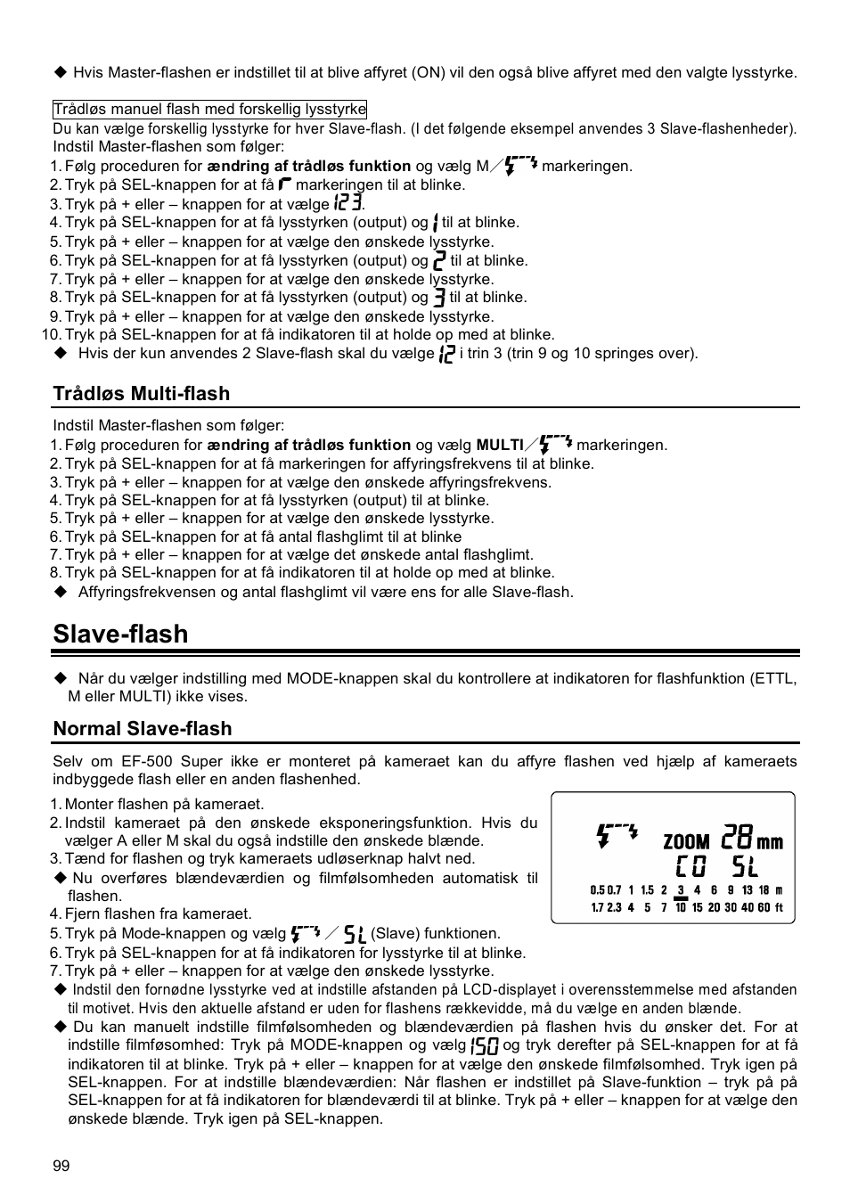 Slave-flash, Trådløs multi-flash, Normal slave-flash | SIGMA EF-500 User Manual | Page 99 / 114