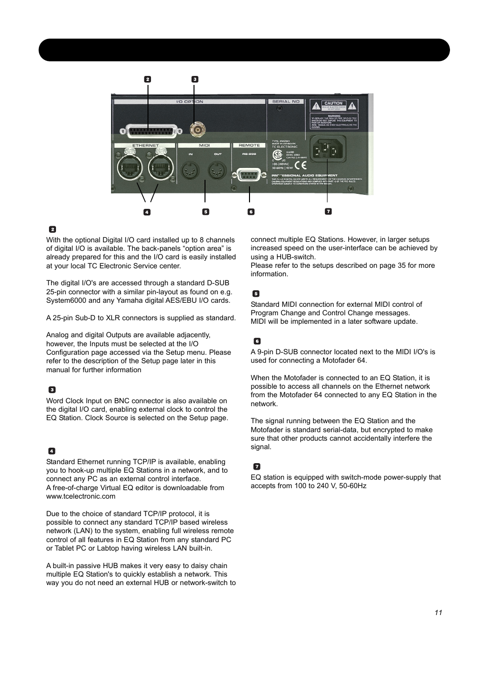 Rear panel, Control and network | SIGMA EQ Station User Manual | Page 13 / 49
