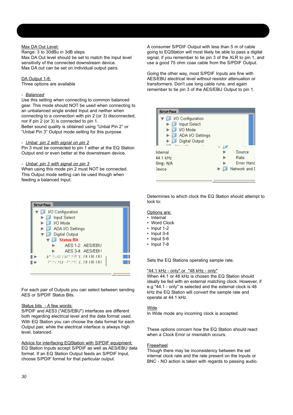 Setup page, Digital output, Clock setup page | SIGMA EQ Station User Manual | Page 32 / 49