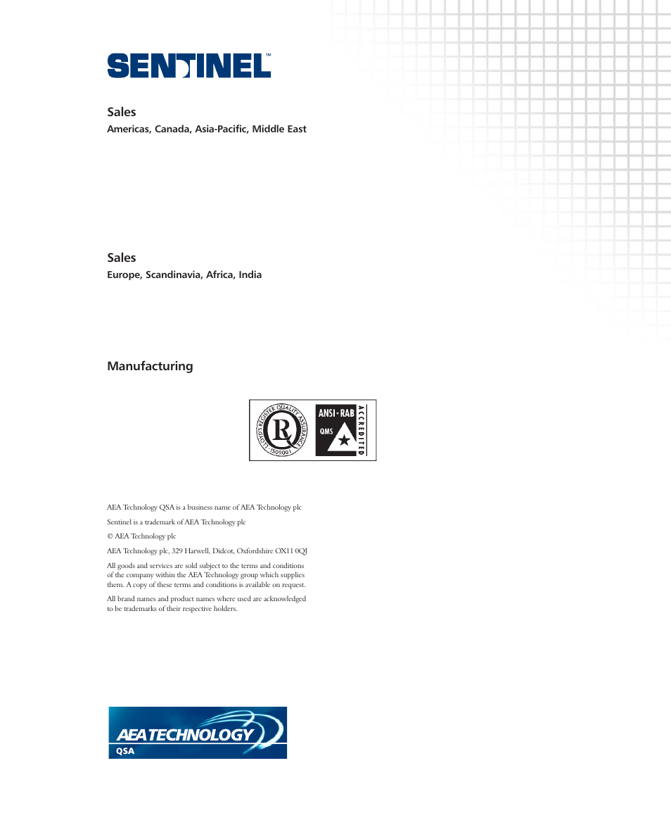 Sales, Manufacturing | SIGMA 150Ci User Manual | Page 72 / 72