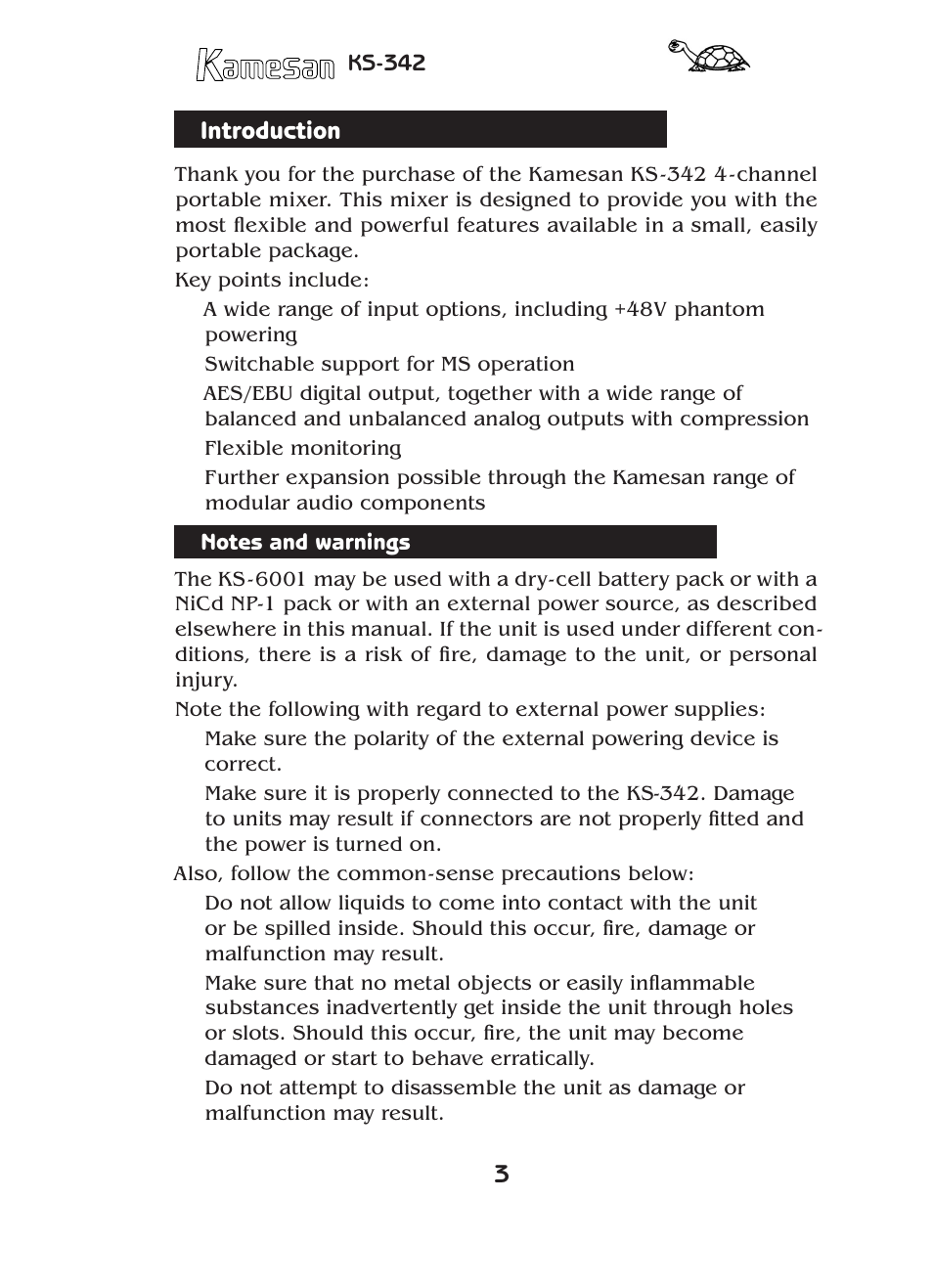 Introduction | SIGMA KAMESAN KS-342 User Manual | Page 3 / 24