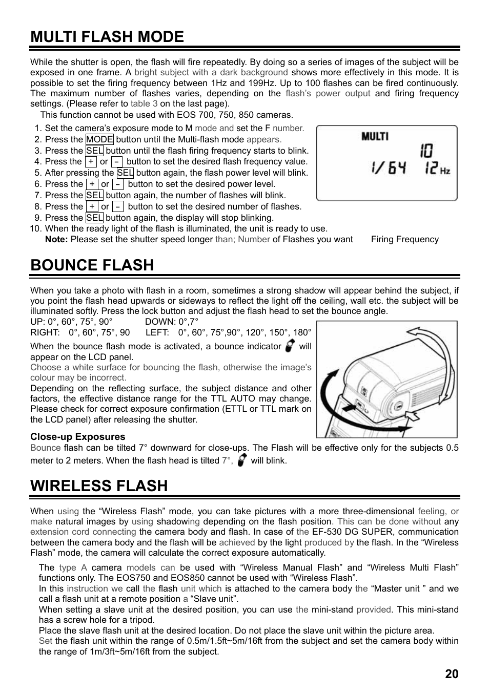 Multi flash mode, Bounce flash, Wireless flash | SIGMA EF-530 User Manual | Page 7 / 12