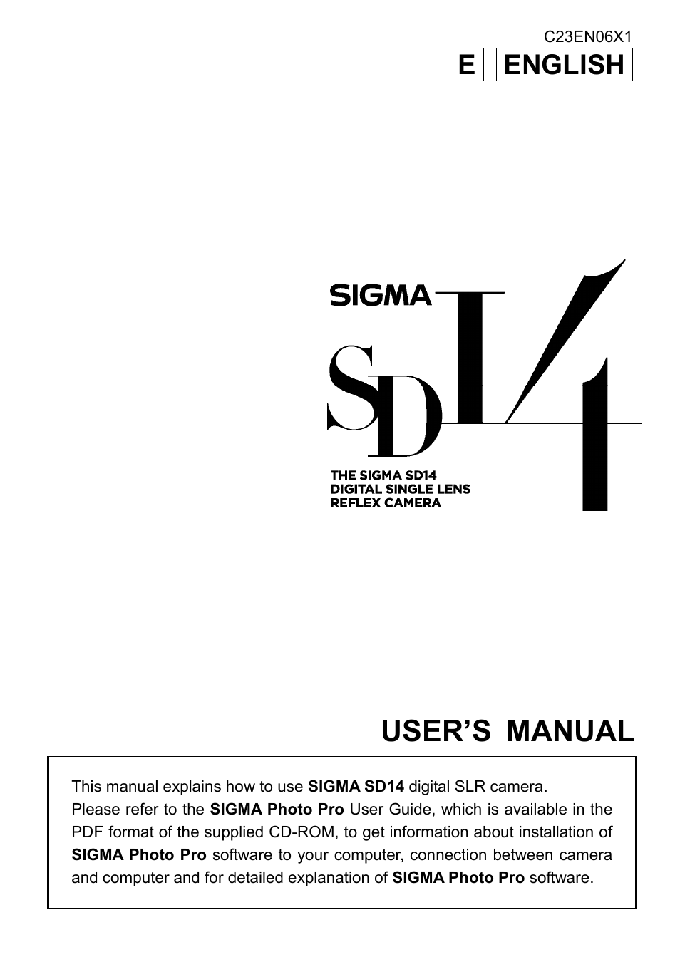 SIGMA SD14 User Manual | 124 pages