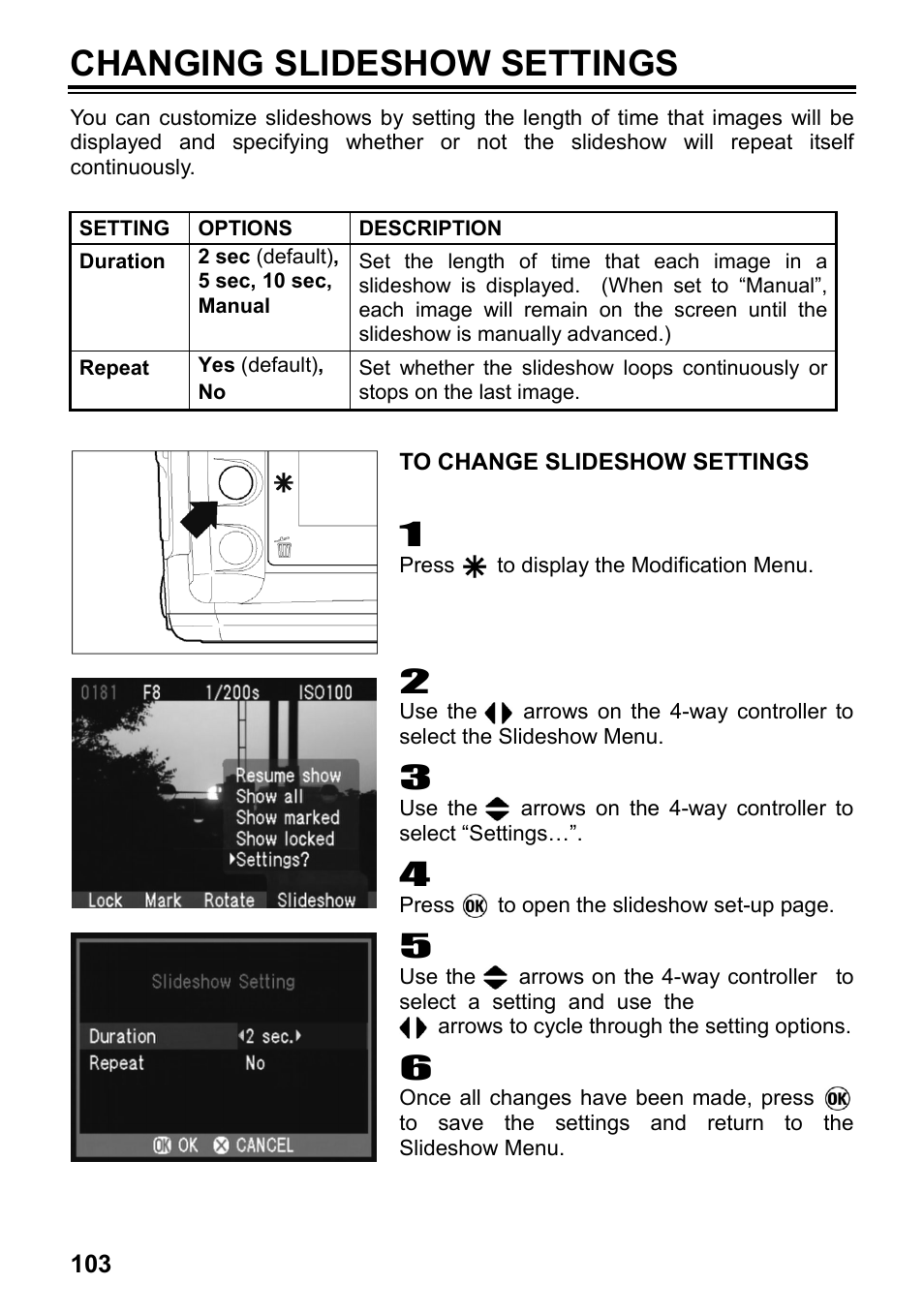 Changing slideshow settings | SIGMA SD14 User Manual | Page 104 / 124