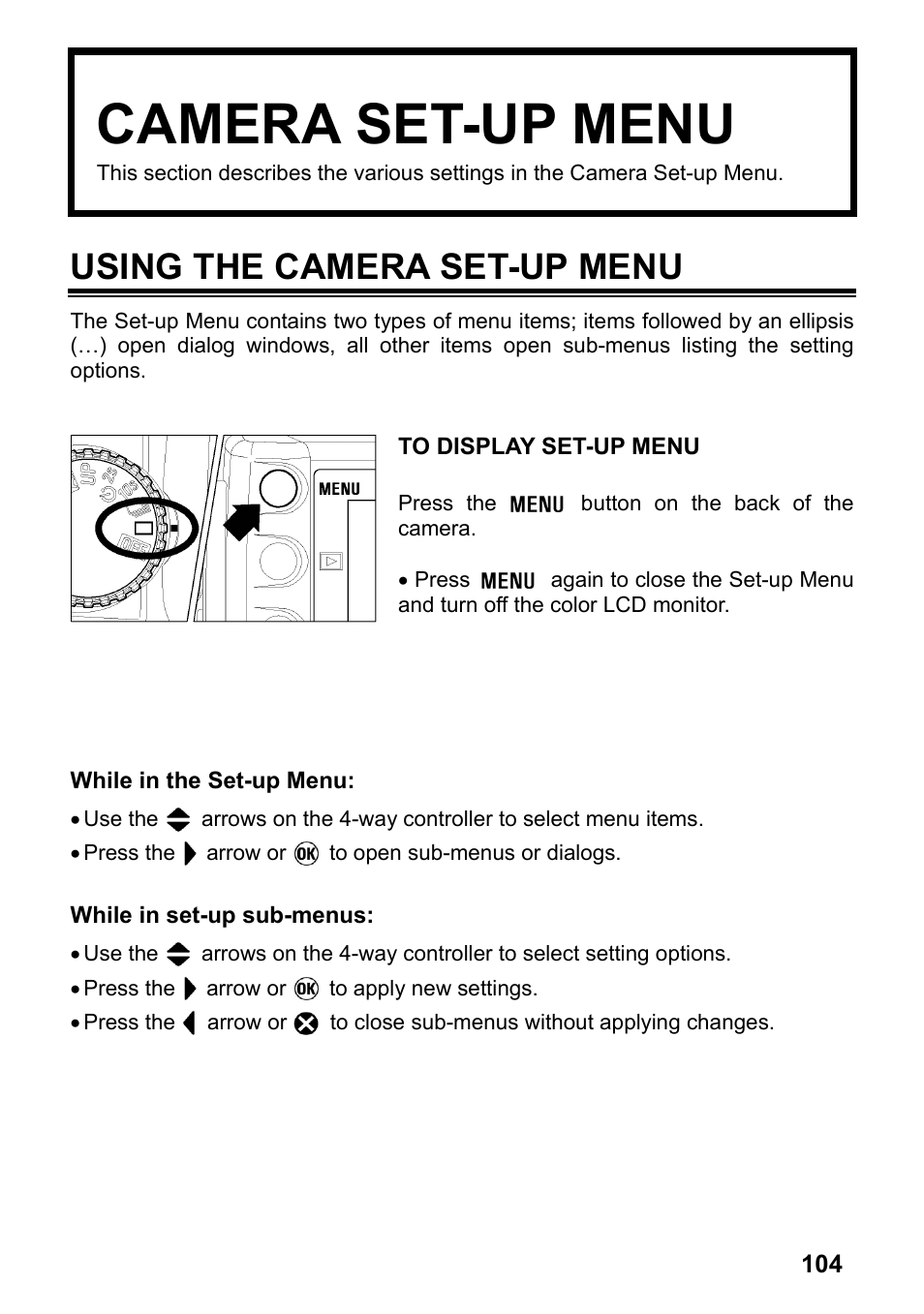 Camera set-up menu, Using the camera set-up menu | SIGMA SD14 User Manual | Page 105 / 124
