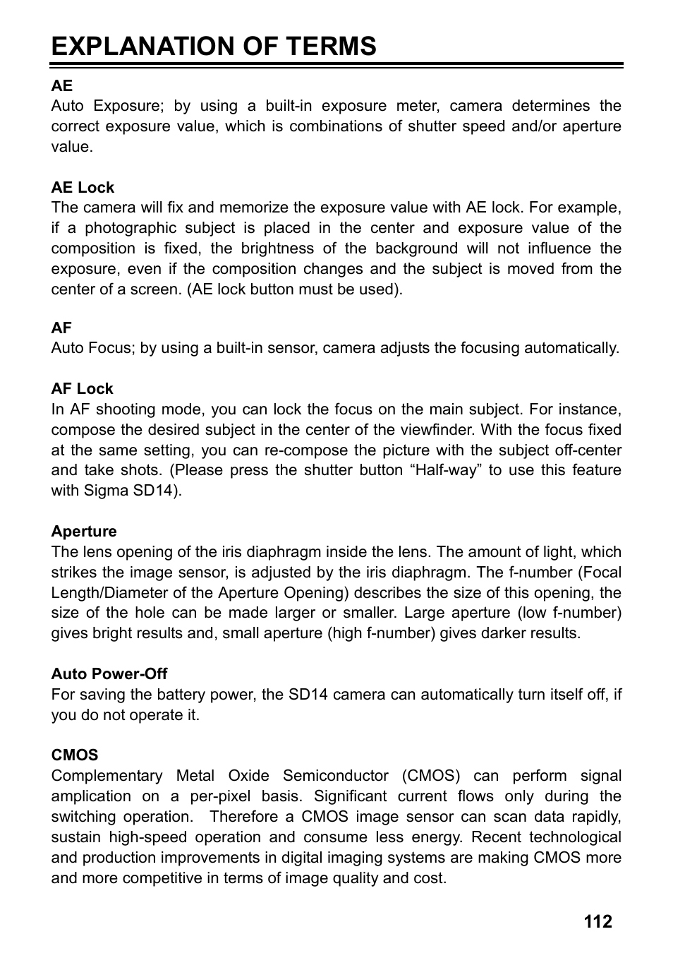 Explanation of terms | SIGMA SD14 User Manual | Page 113 / 124