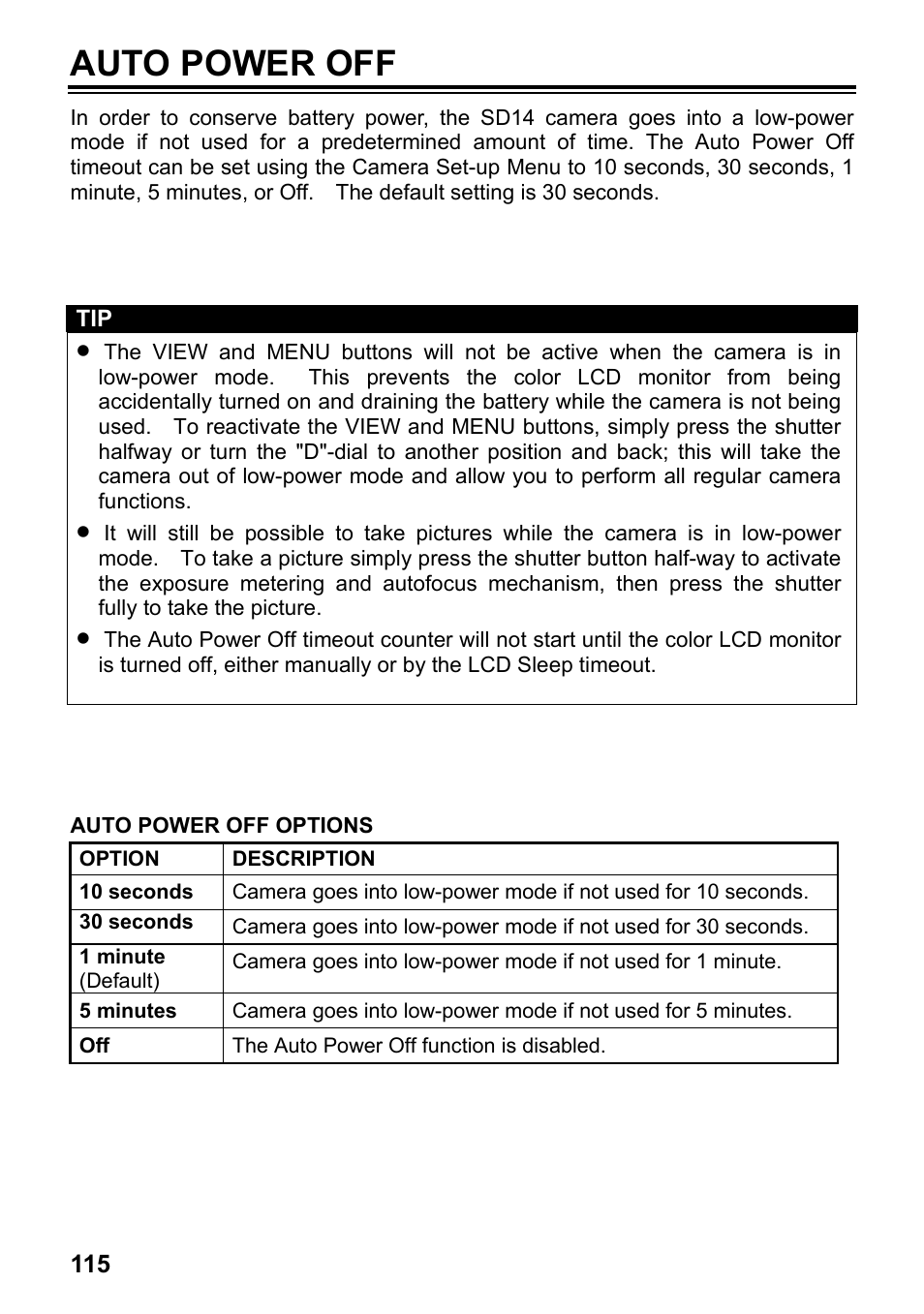 Auto power off | SIGMA SD14 User Manual | Page 116 / 124