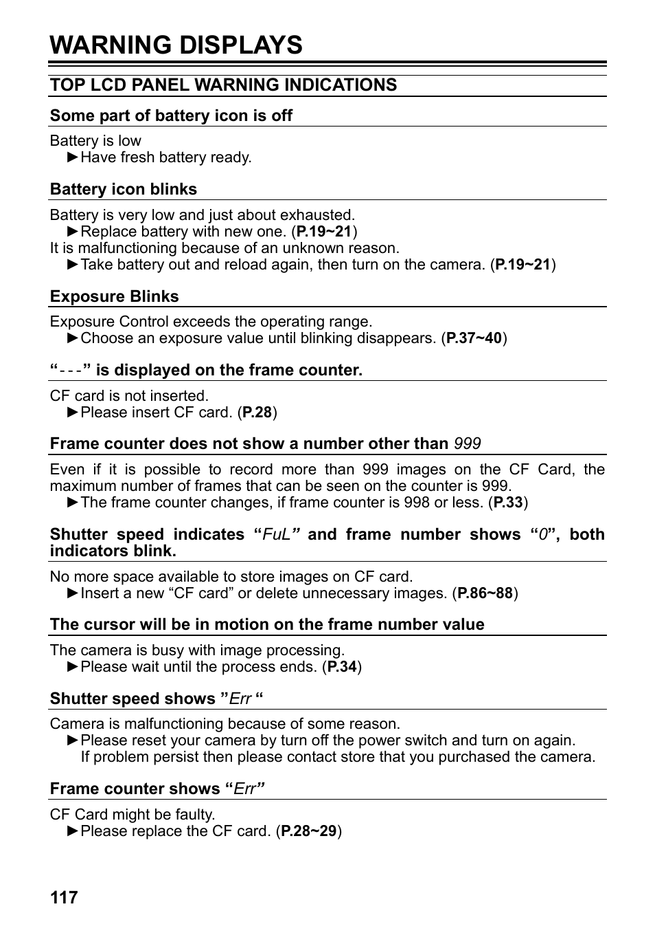 Warning displays | SIGMA SD14 User Manual | Page 118 / 124