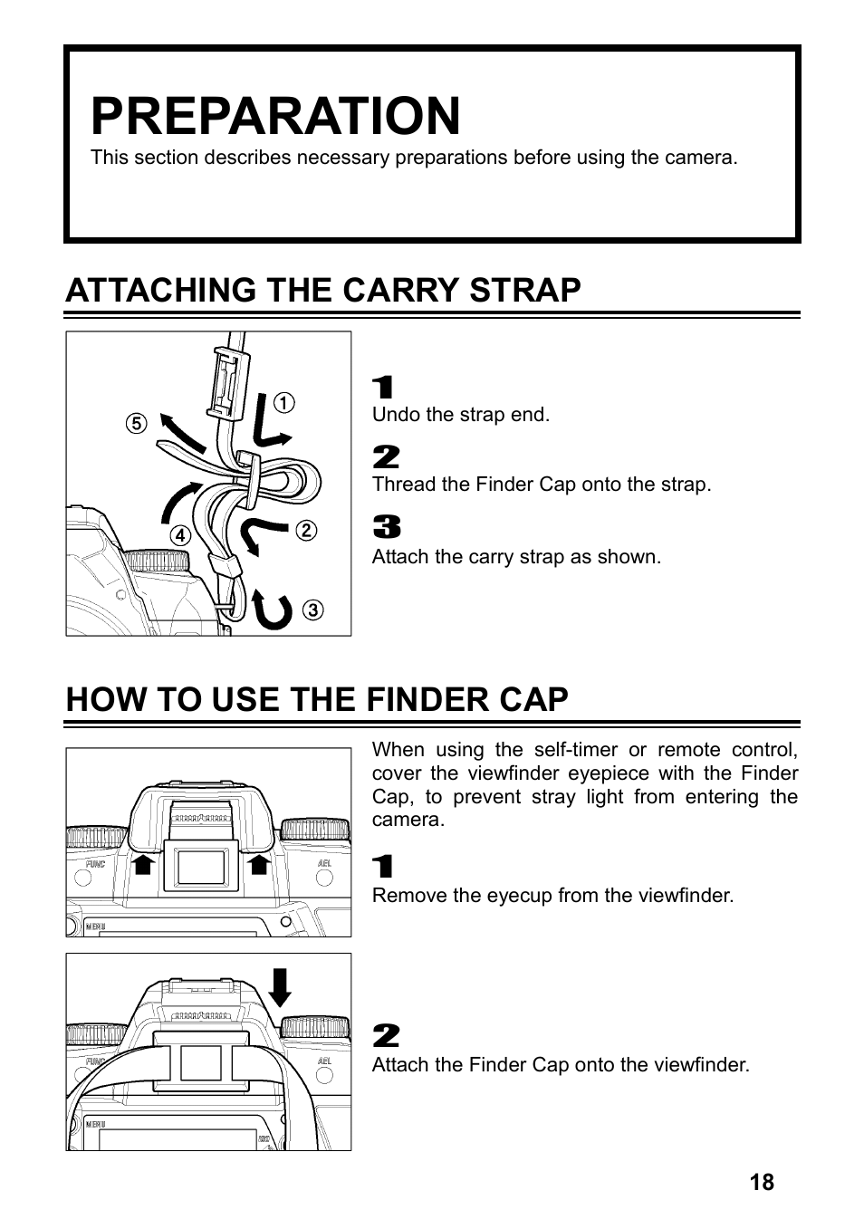 Preparation, Attaching the carry strap, How to use the finder cap | SIGMA SD14 User Manual | Page 19 / 124