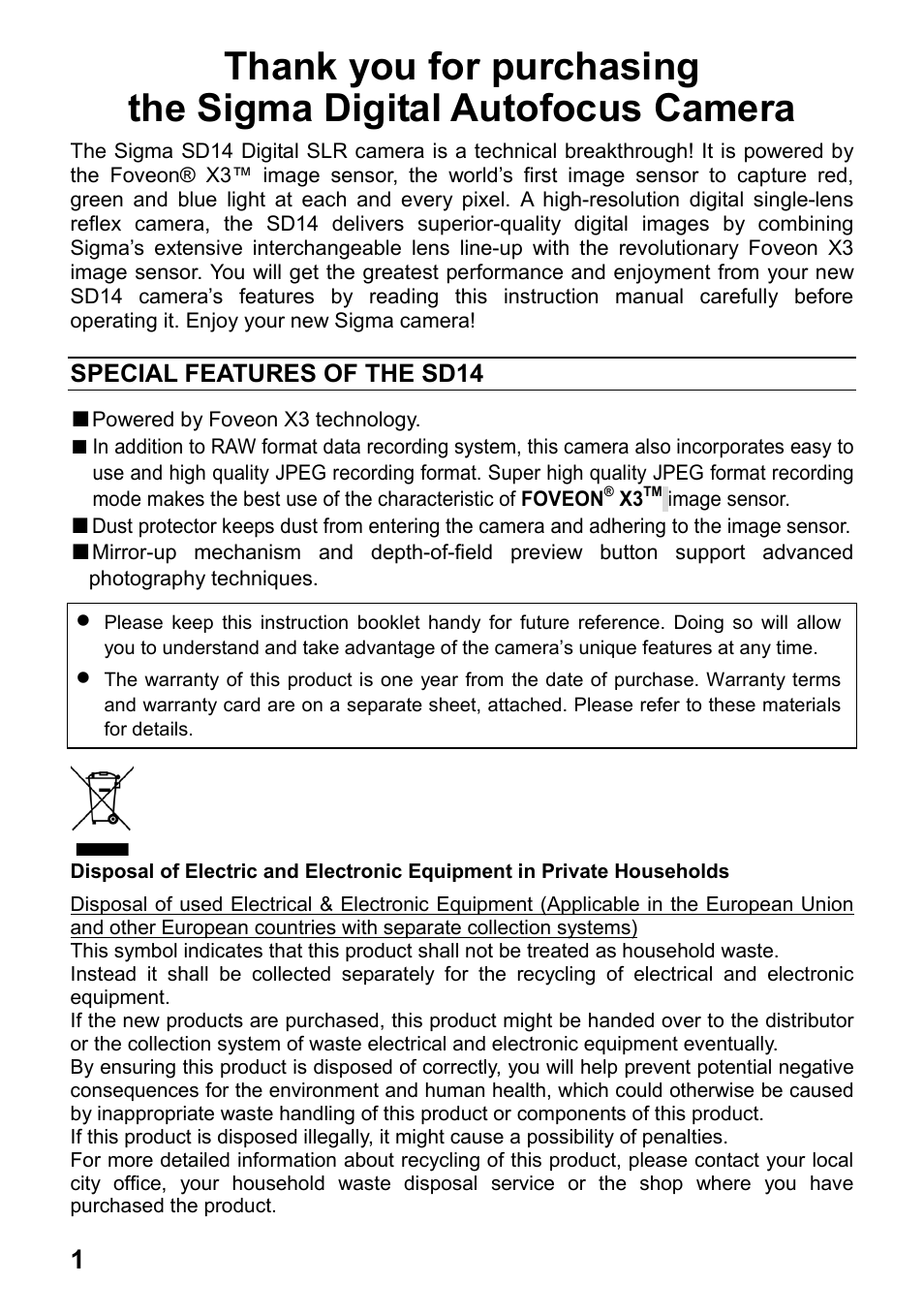 SIGMA SD14 User Manual | Page 2 / 124