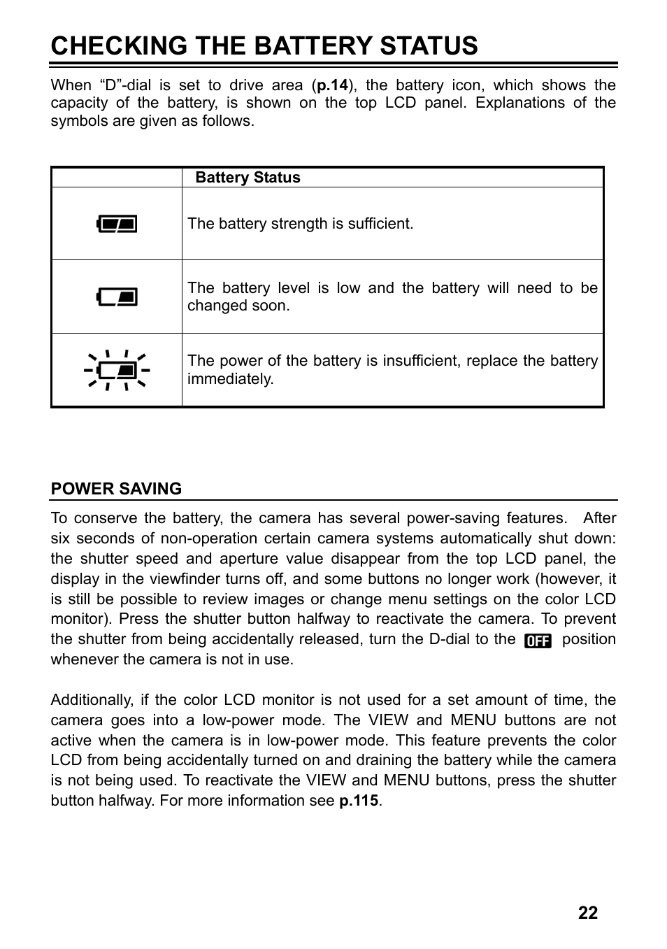 Checking the battery status | SIGMA SD14 User Manual | Page 23 / 124