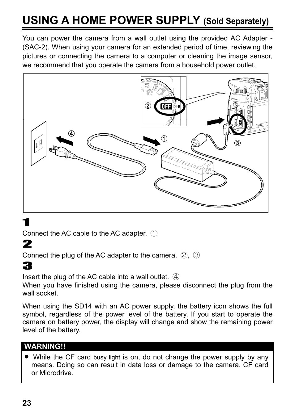 Using a home power supply | SIGMA SD14 User Manual | Page 24 / 124