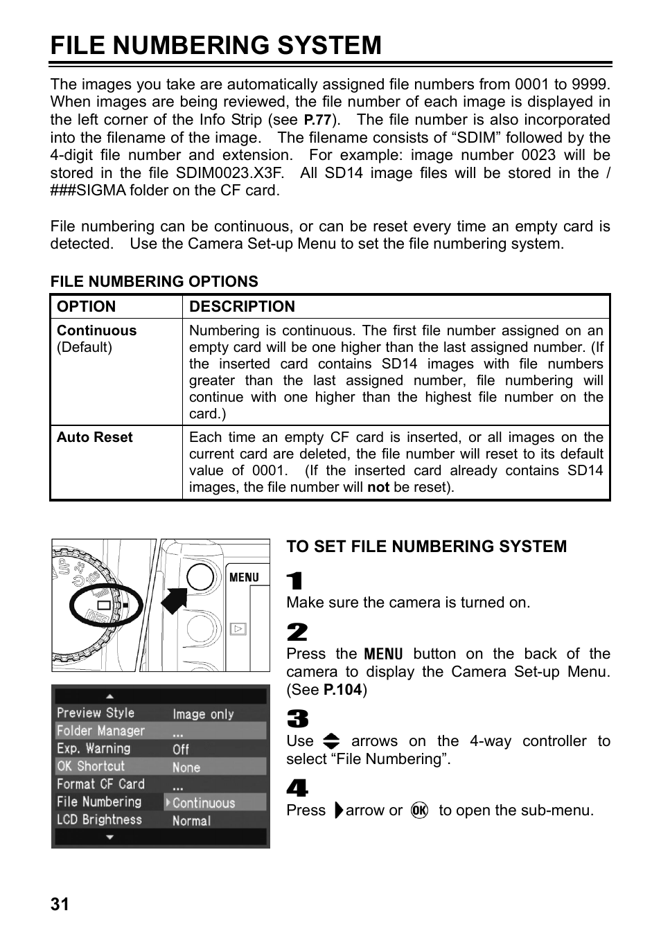 File numbering system | SIGMA SD14 User Manual | Page 32 / 124