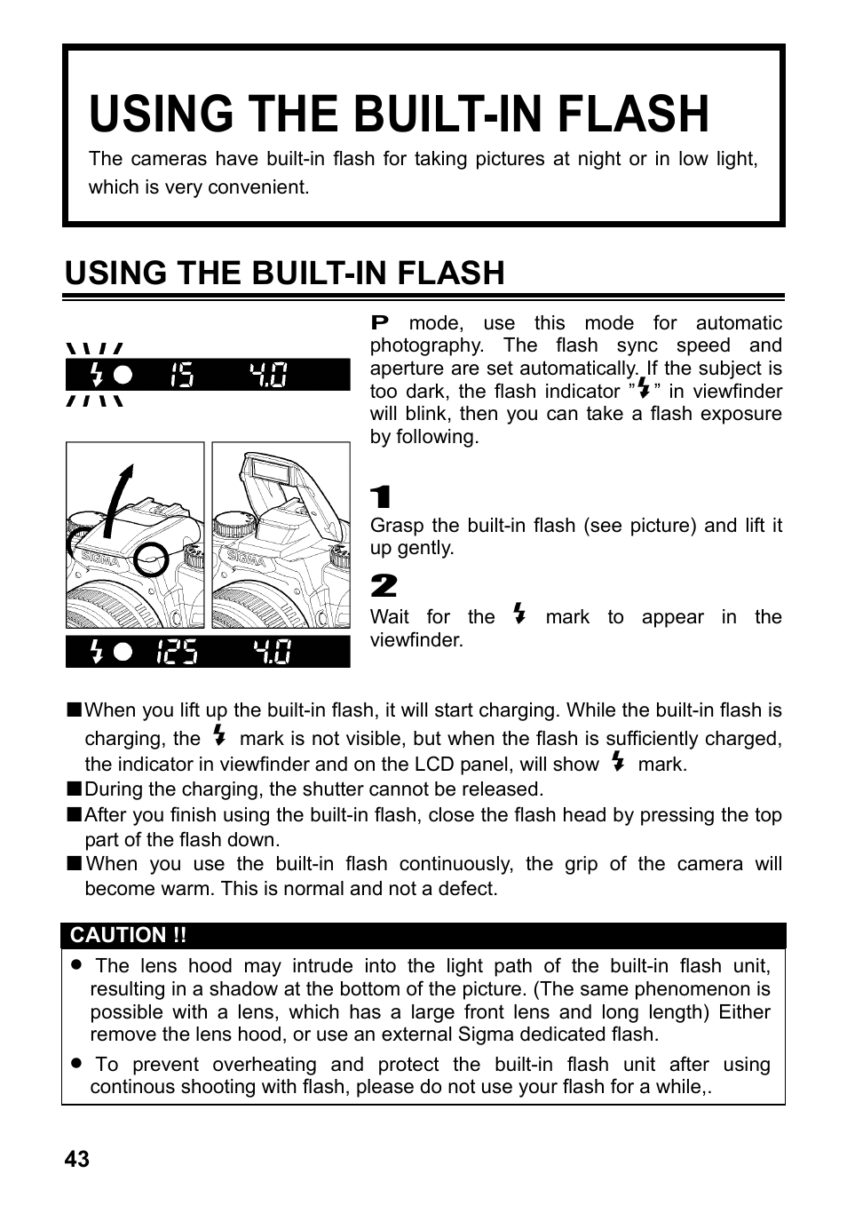 Using the built-in flash | SIGMA SD14 User Manual | Page 44 / 124
