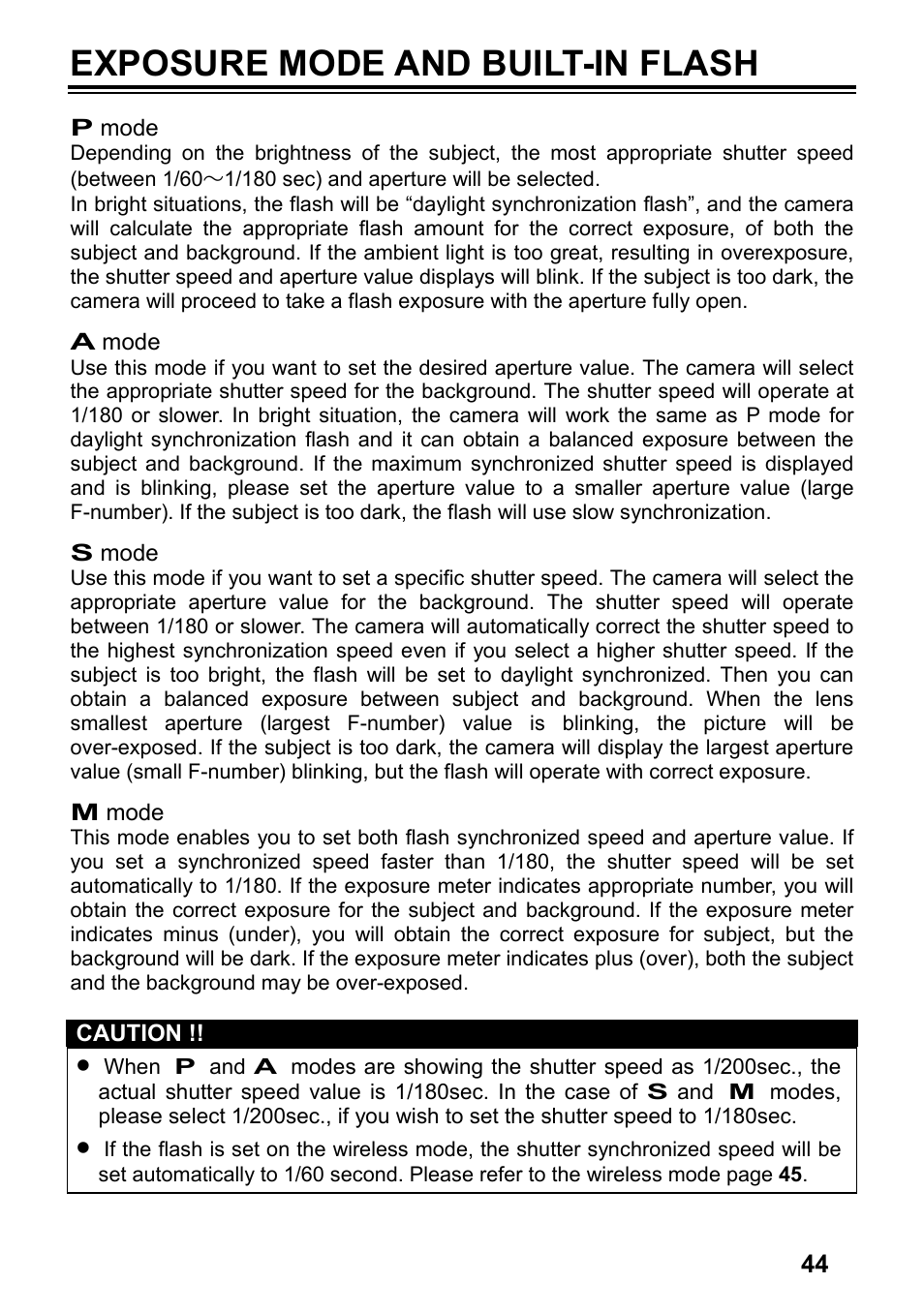 Exposure mode and built-in flash | SIGMA SD14 User Manual | Page 45 / 124