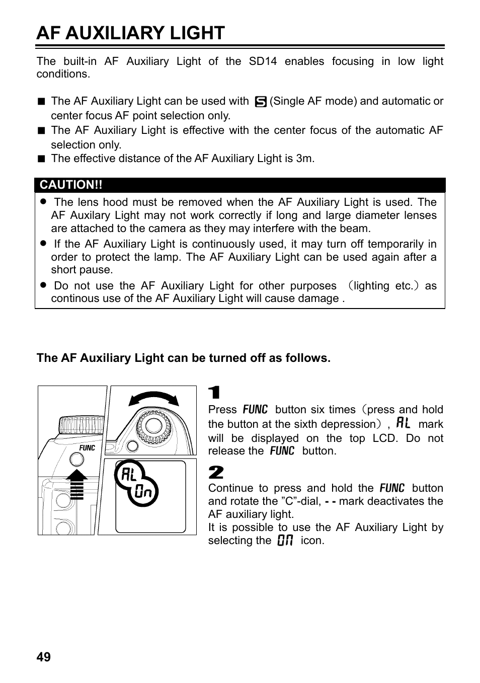 Af auxiliary light | SIGMA SD14 User Manual | Page 50 / 124