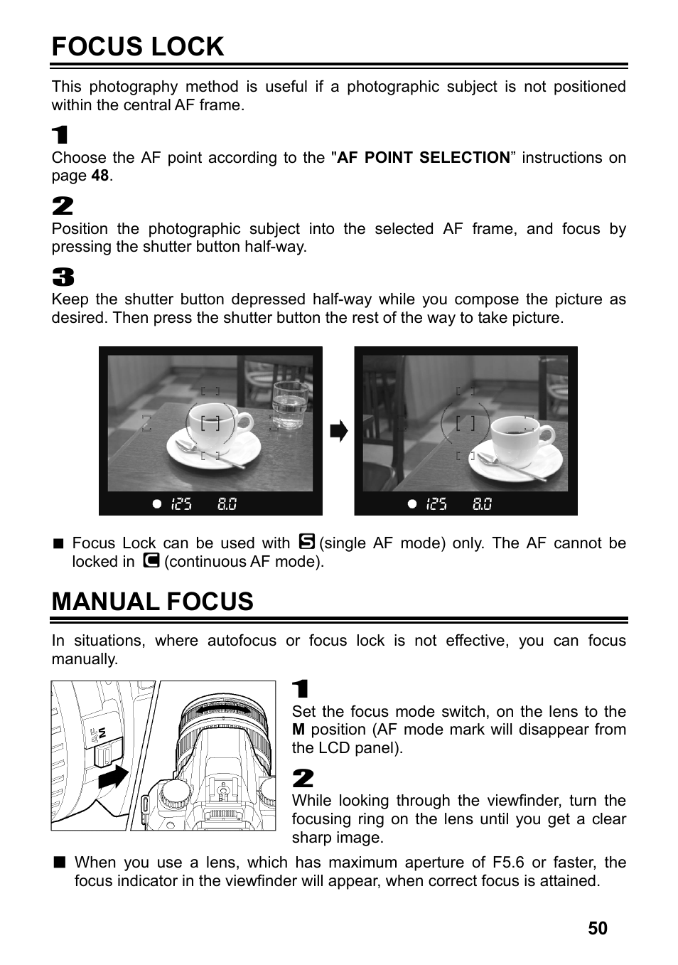 Focus lock, Manual focus | SIGMA SD14 User Manual | Page 51 / 124