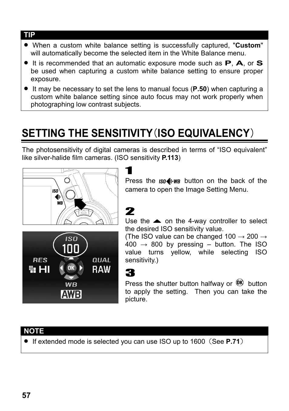 Setting the sensitivity （ iso equivalency | SIGMA SD14 User Manual | Page 58 / 124