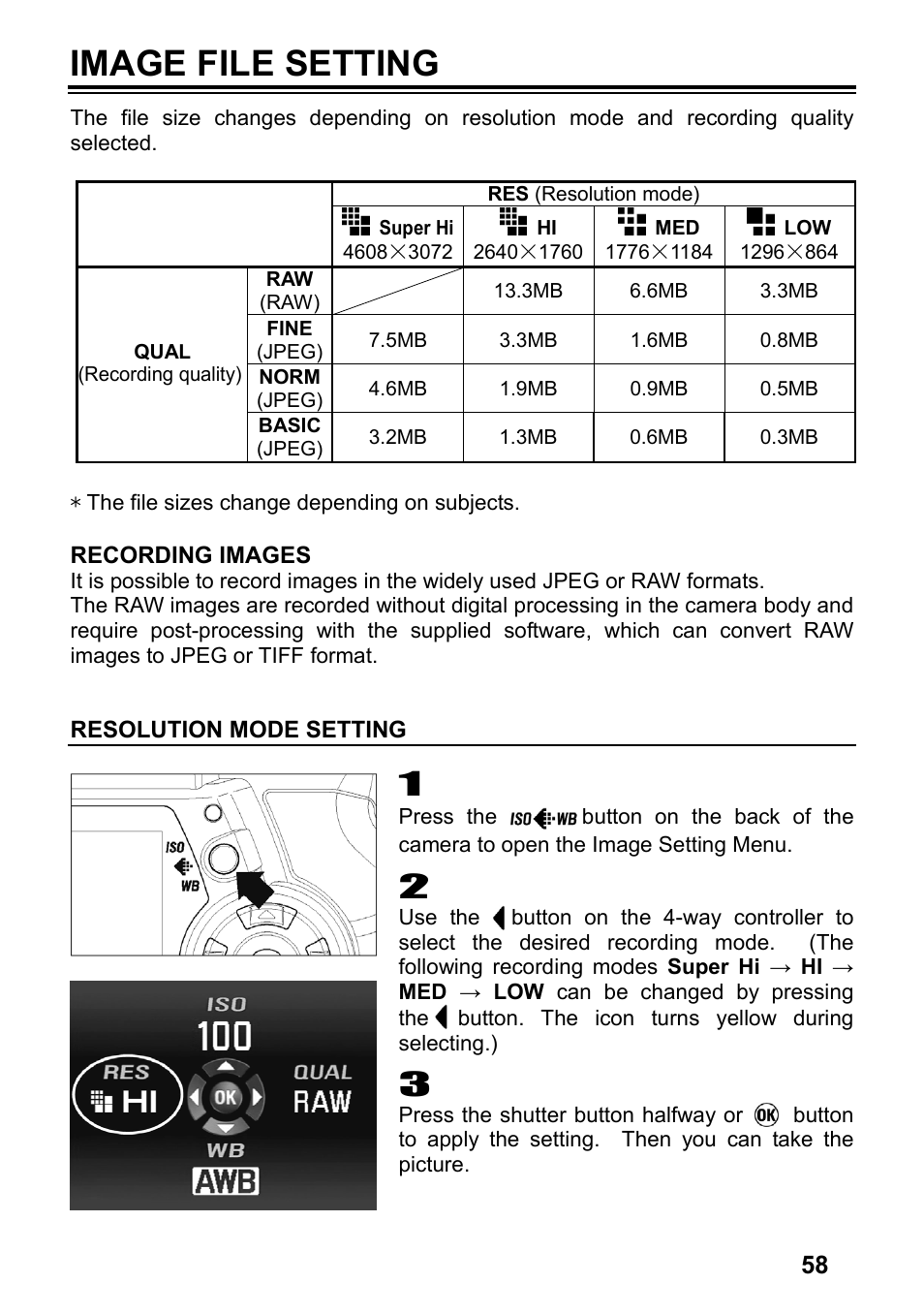 Image file setting | SIGMA SD14 User Manual | Page 59 / 124