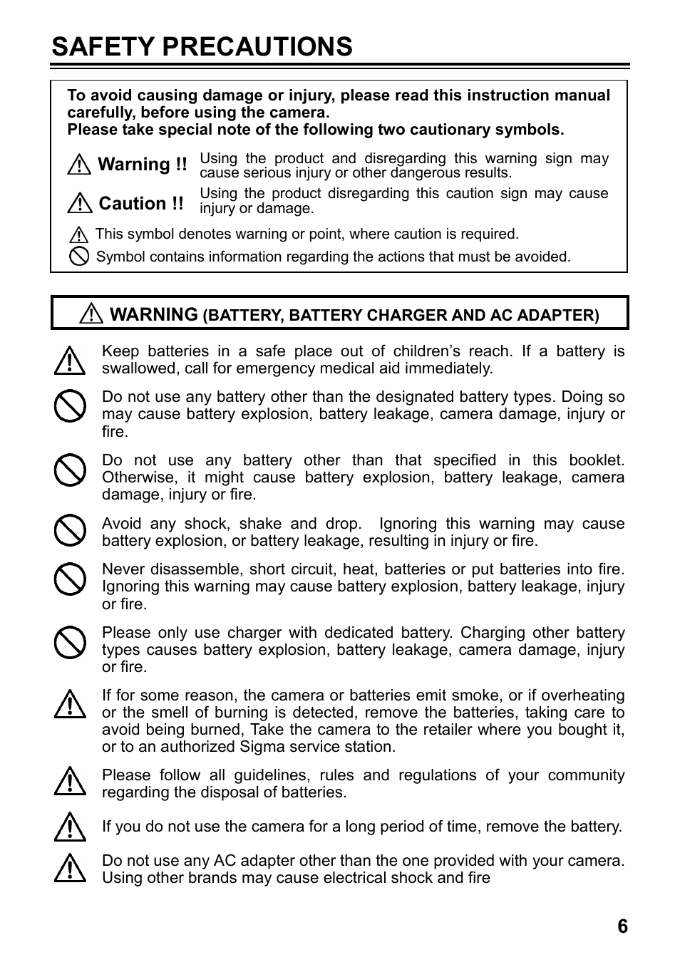 Safety precautions | SIGMA SD14 User Manual | Page 7 / 124