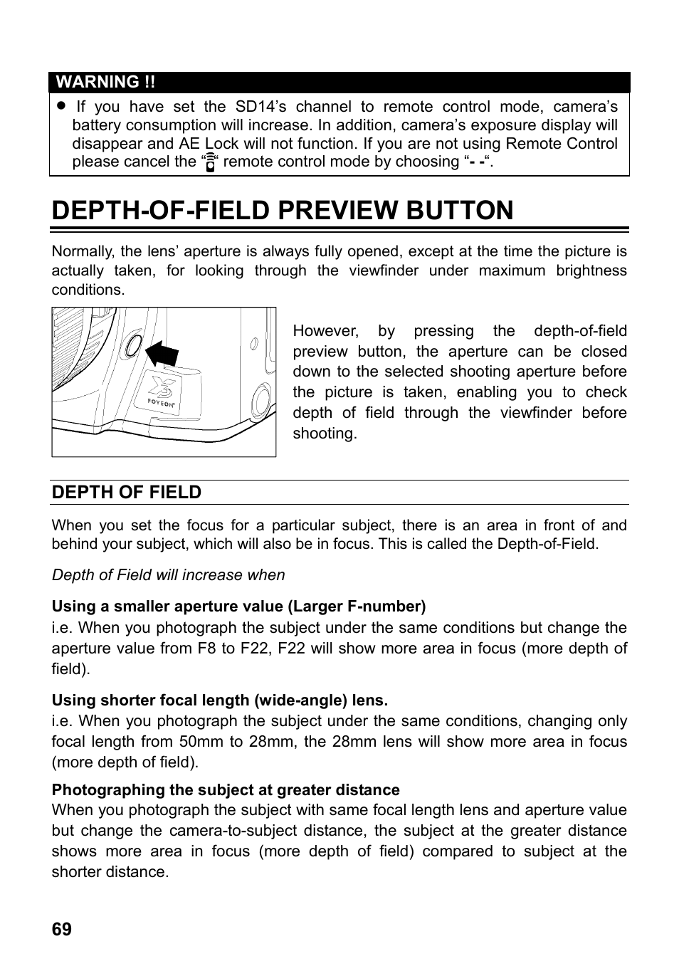 Depth-of-field preview button | SIGMA SD14 User Manual | Page 70 / 124