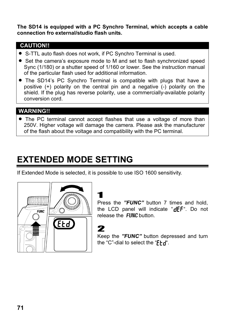 Extended mode setting | SIGMA SD14 User Manual | Page 72 / 124