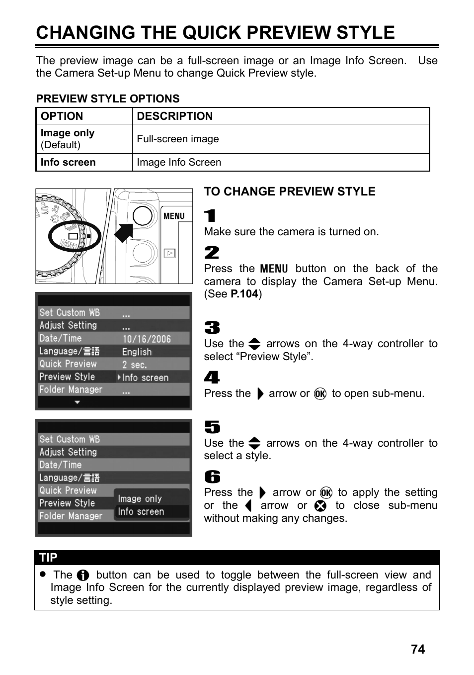 Changing the quick preview style | SIGMA SD14 User Manual | Page 75 / 124