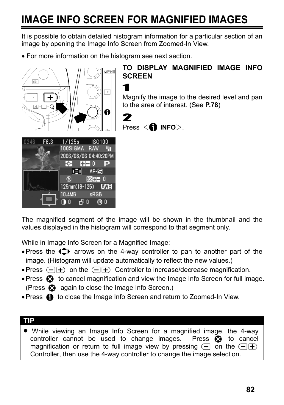 Image info screen for magnified images | SIGMA SD14 User Manual | Page 83 / 124