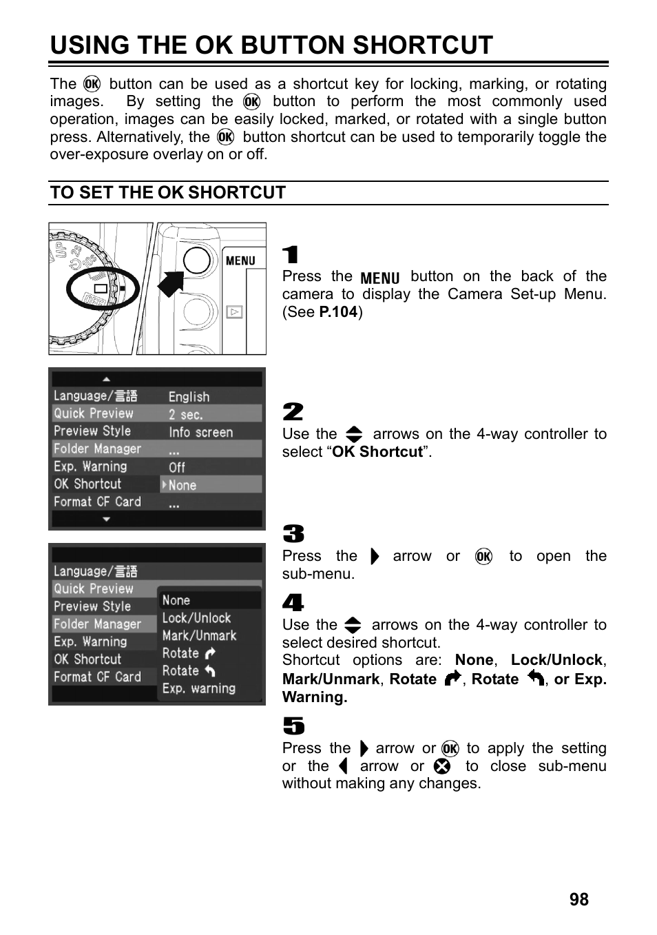 Using the ok button shortcut | SIGMA SD14 User Manual | Page 99 / 124