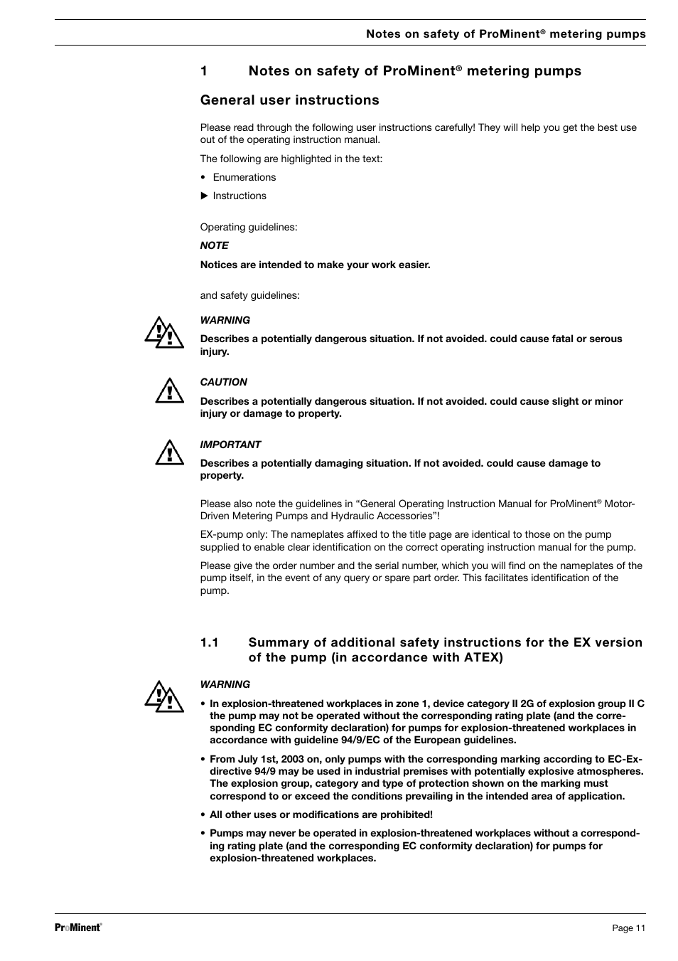 Metering pumps general user instructions | SIGMA S2Ba User Manual | Page 11 / 63
