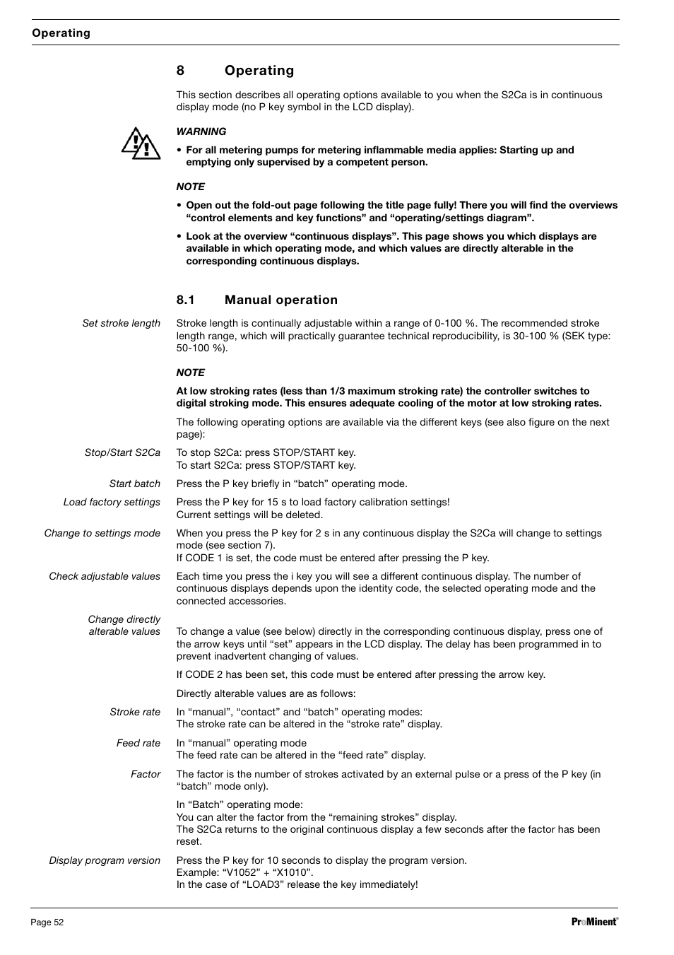 8operating | SIGMA S2Ba User Manual | Page 52 / 63