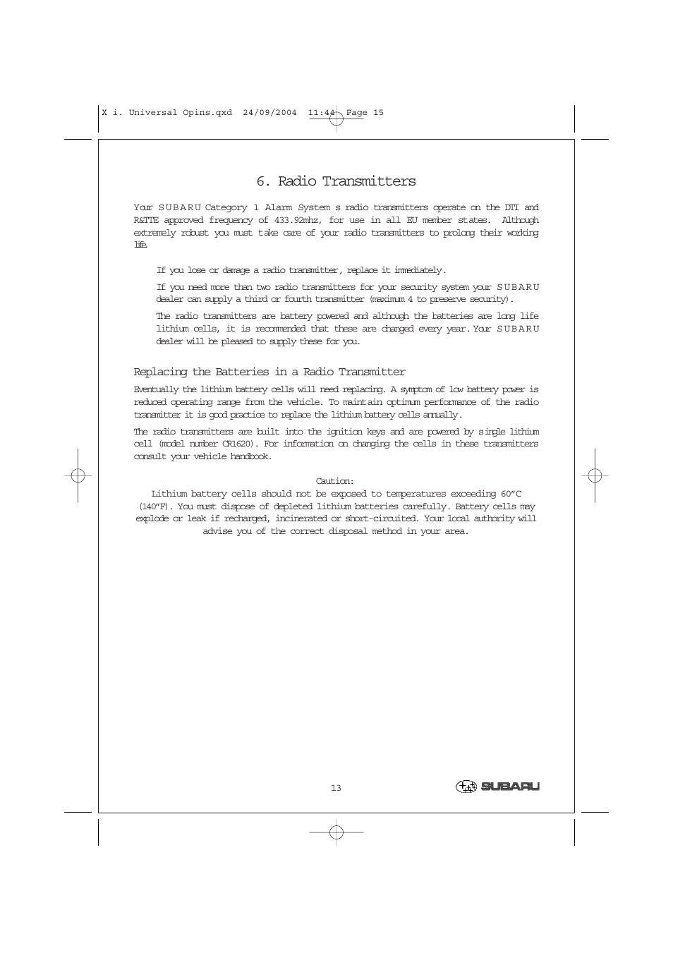 Radio transmitters | SIGMA Category 1 User Manual | Page 15 / 19