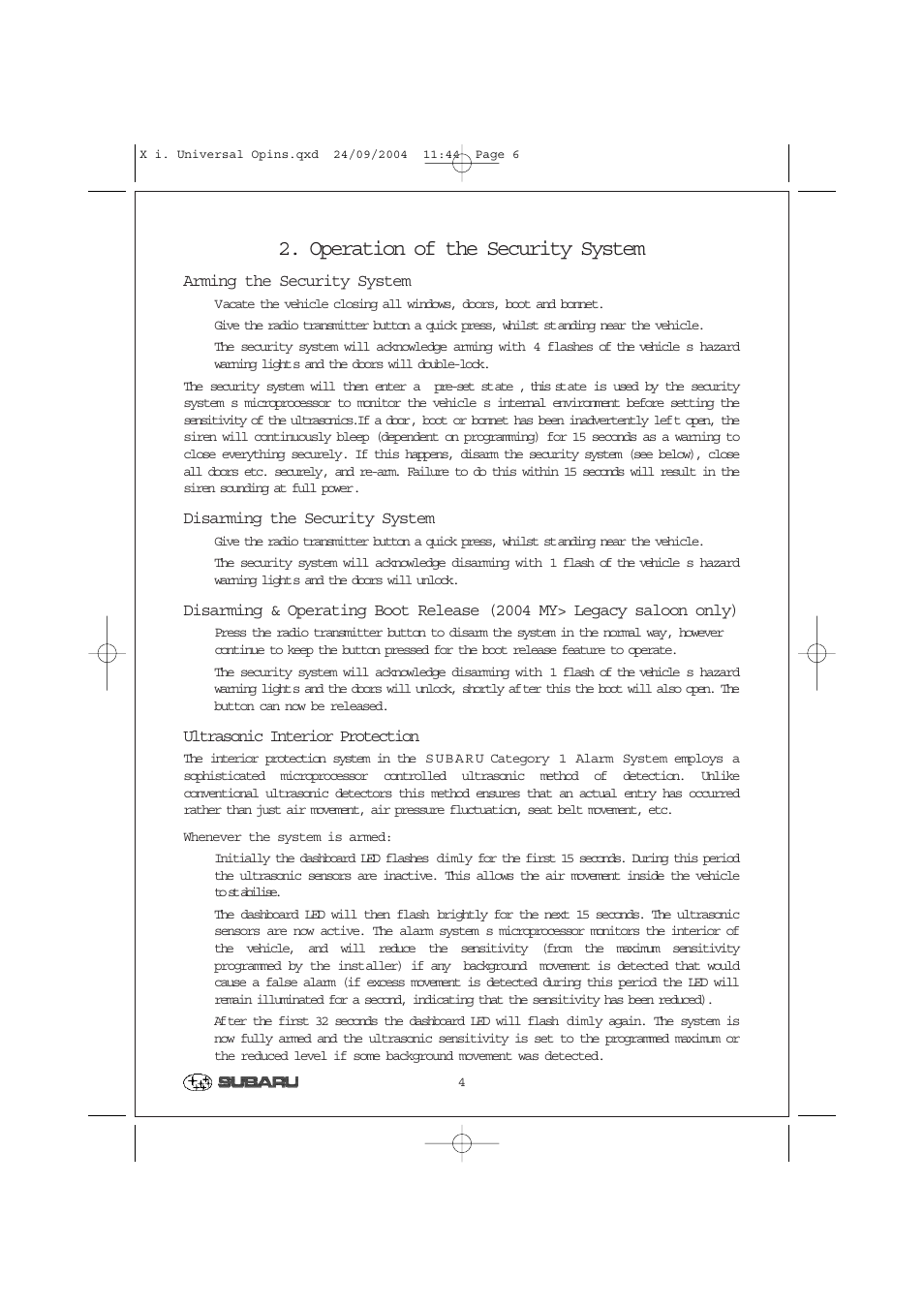 Operation of the security system | SIGMA Category 1 User Manual | Page 6 / 19